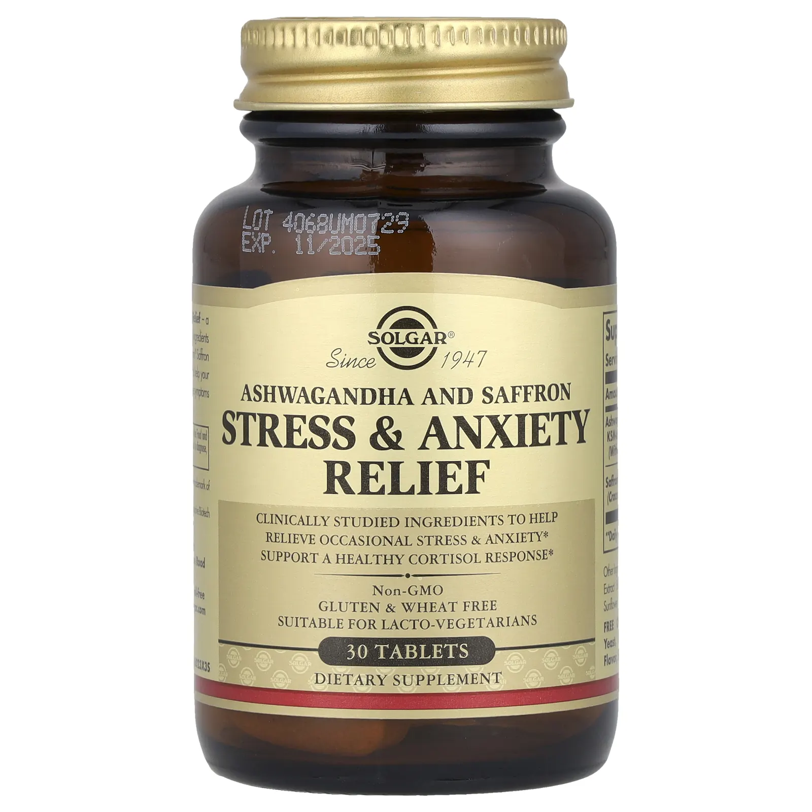 Solgar, Снятие стресса и тревоги, ашваганда и шафран, 30 таблеток