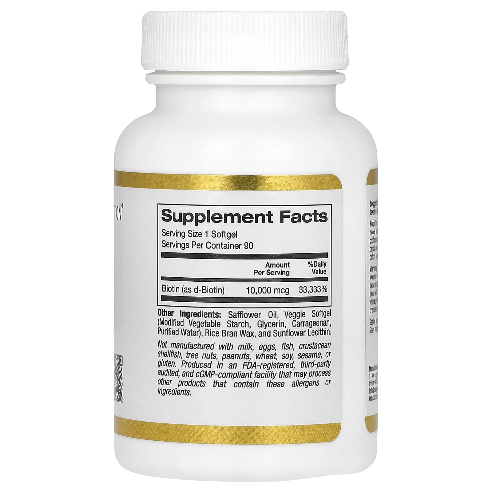 California Gold Nutrition, биотин, 10 000 мкг, 90 вегетарианских капсул