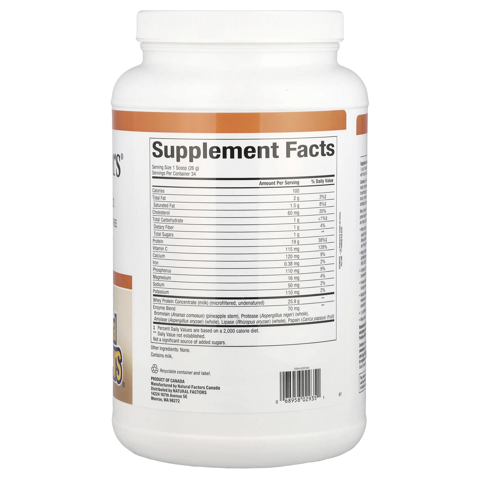 Natural Factors, Whey Factors, сывороточный белок молока коров травяного откорма, без ароматизаторов, 907 г (2 фунта)