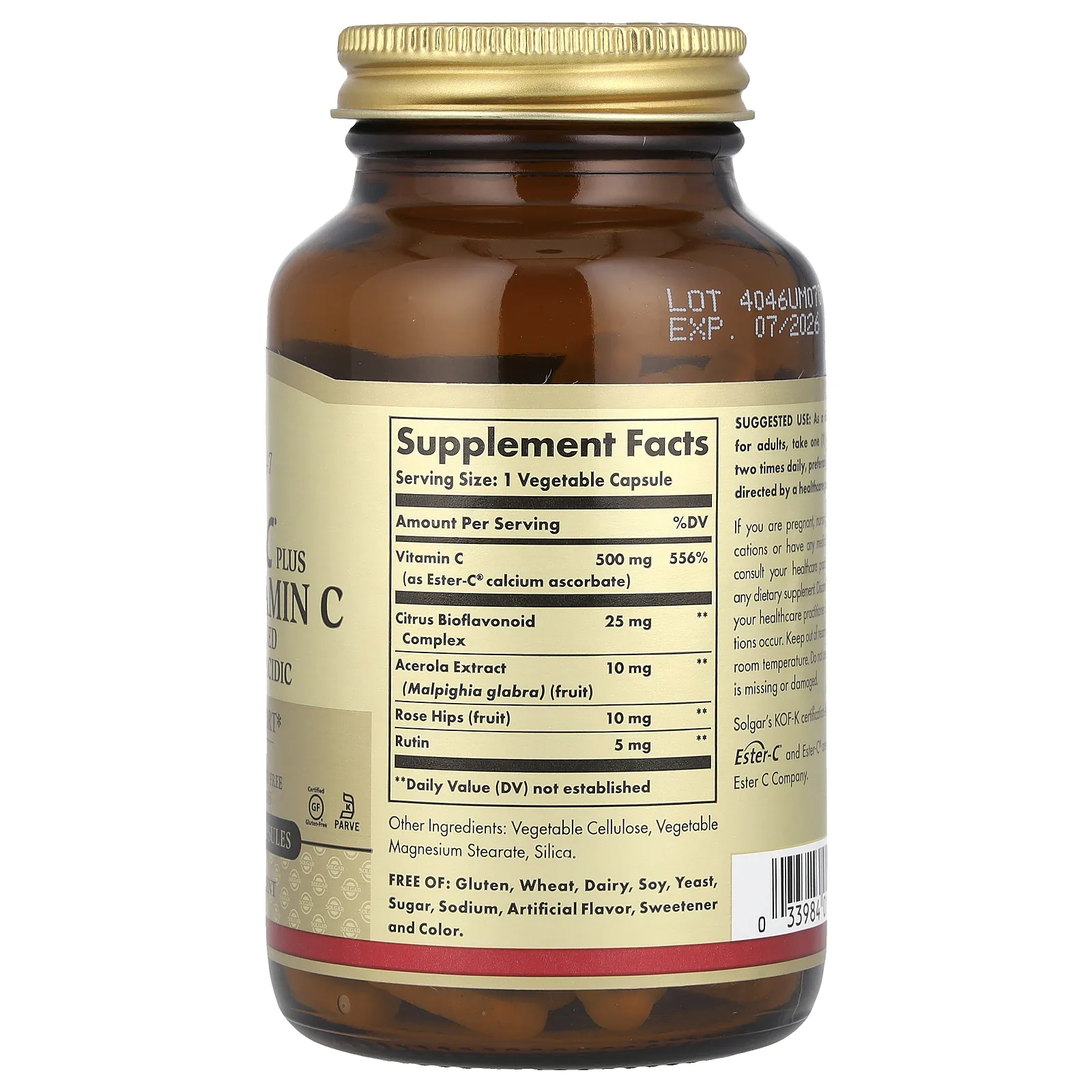 Solgar, Ester-C Plus, витамин C, 500 мг, 100 вегетарианских капсул