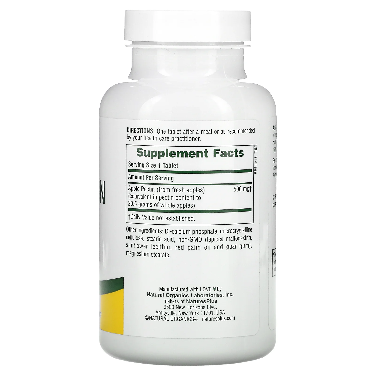 NaturesPlus, яблочный пектин, 500 мг, 180 таблеток