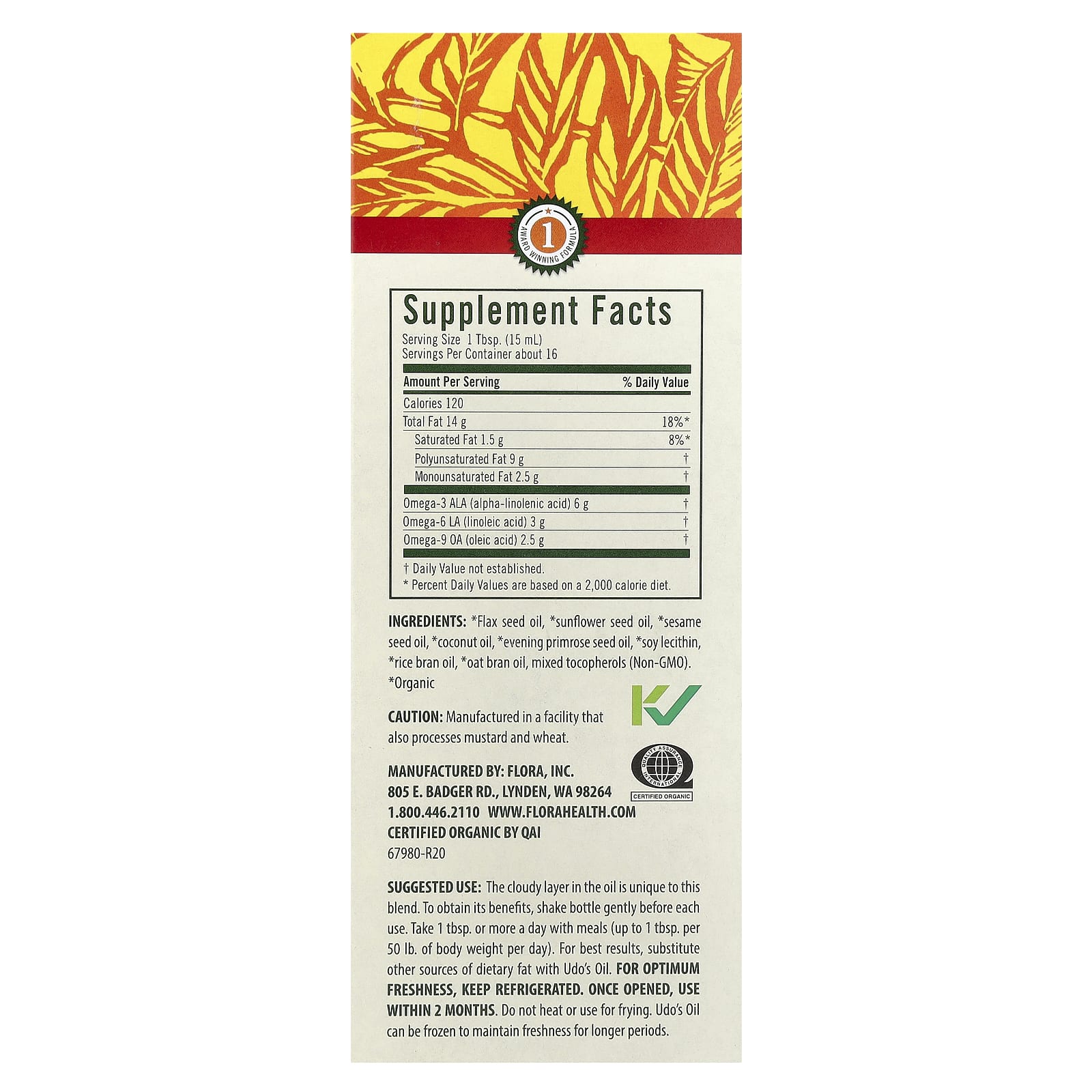 Flora, Udo's Choice, органическая смесь Udo's Oil 3,6,9, 250 мл (8,5 жидк. унции)