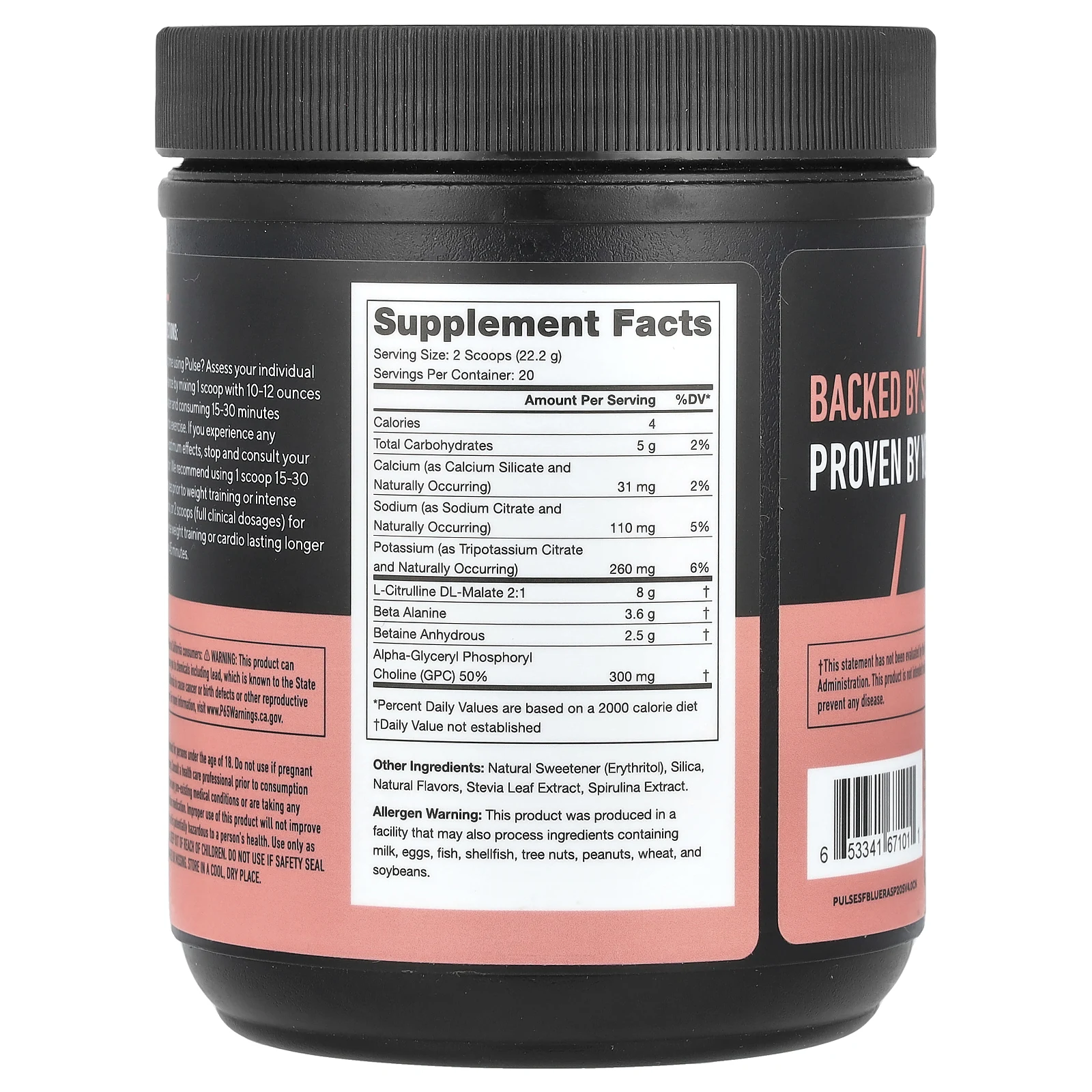 Legion Athletics, Pulse, предтренировочный напиток без стимуляторов, с голубой малиной, 444 г (0,98 фунта)