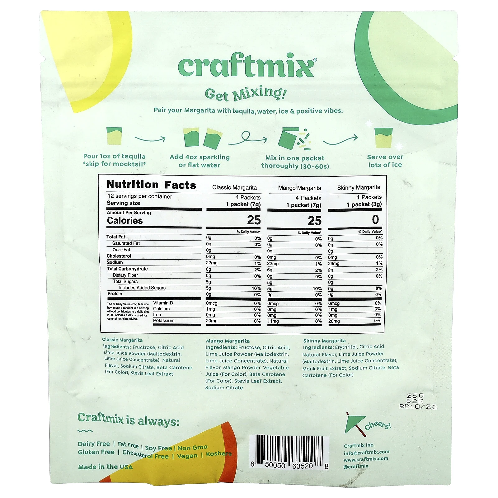 Craftmix, Margarita, ассорти вкусов, 12 пакетиков по 68 г (2,4 унции)