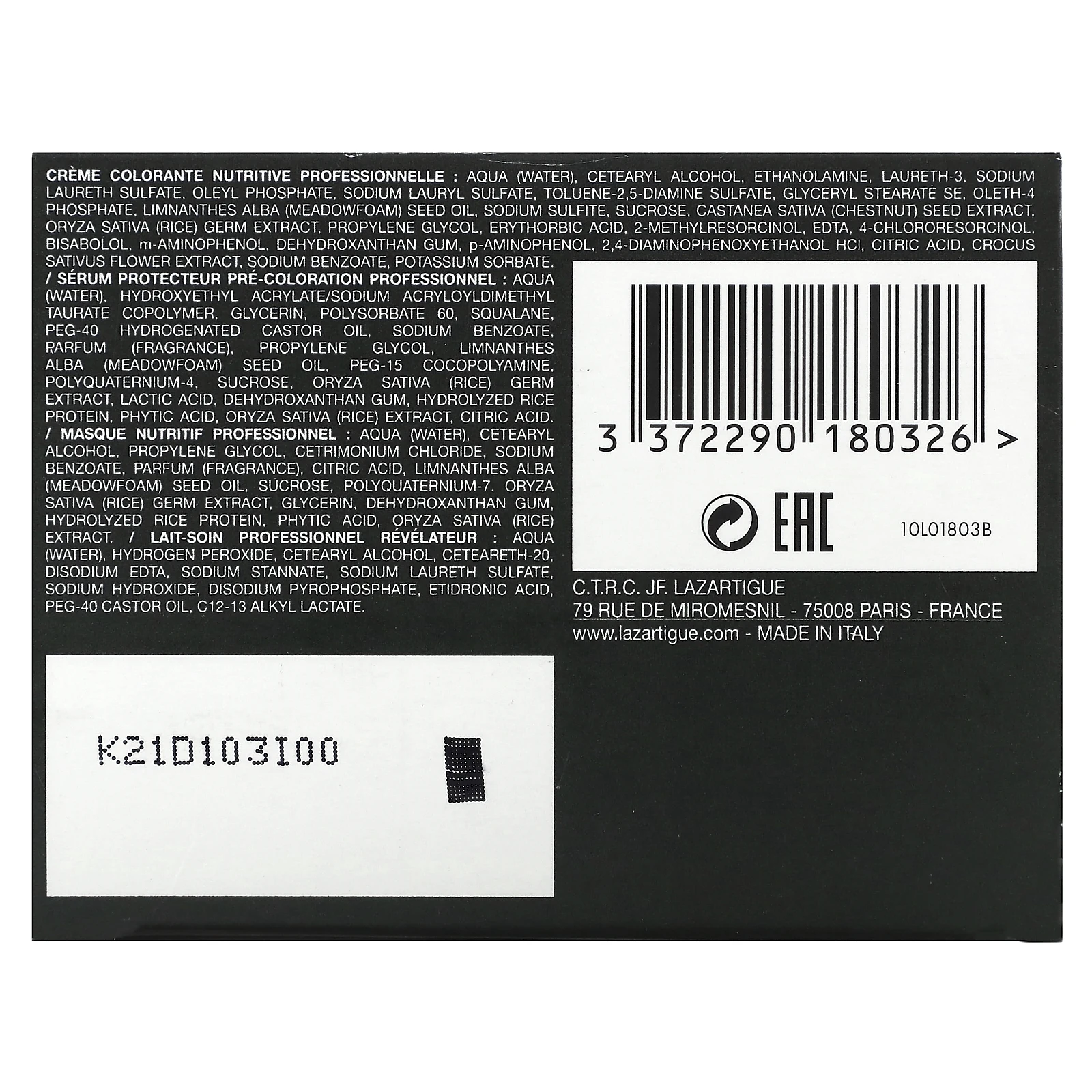 Lazartigue, Стойкая краска для волос с растительными экстрактами, 7.00 для блонда, 1 нанесение