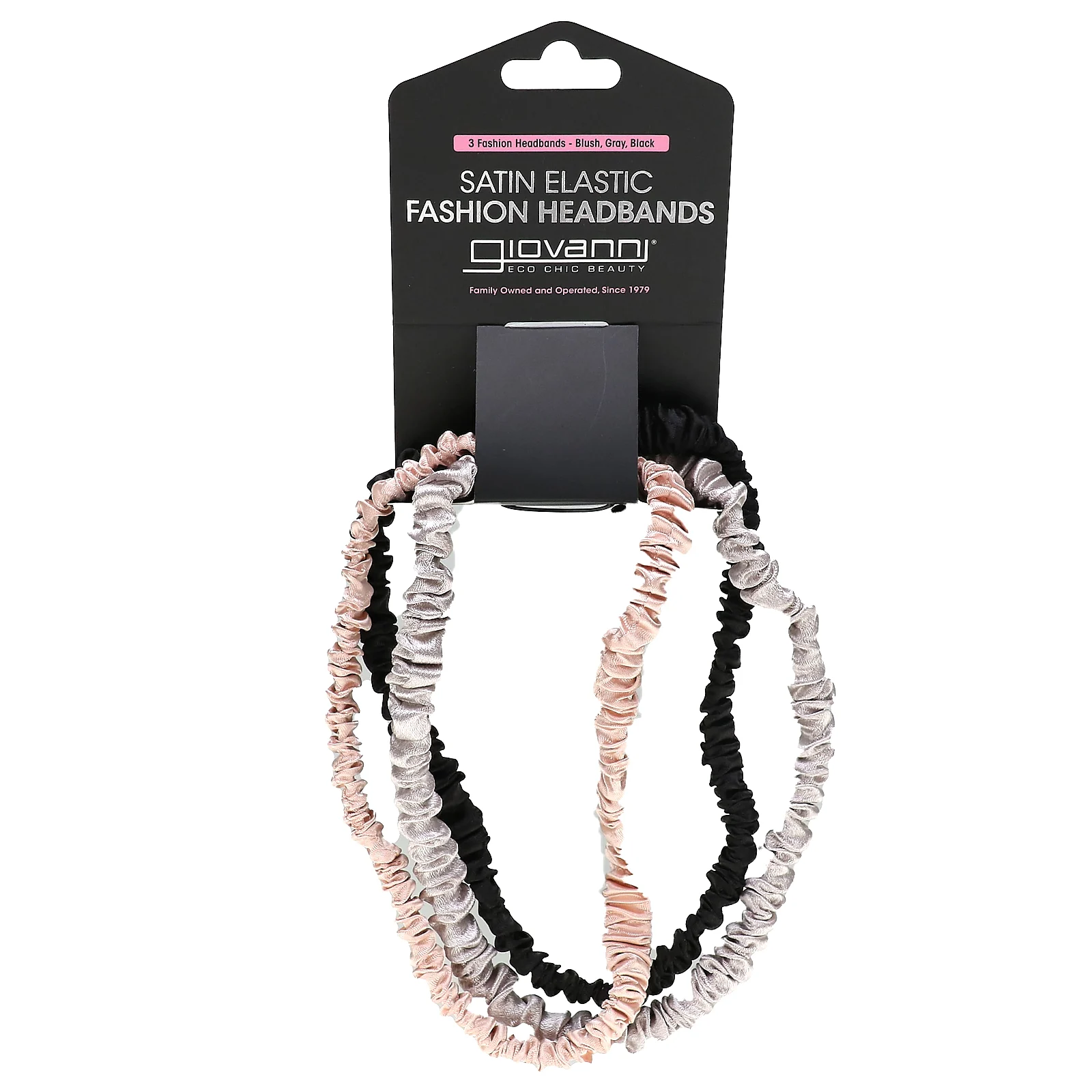 Giovanni, эластичные сатиновые модные повязки, пудровая, серая, черная, 3 шт.