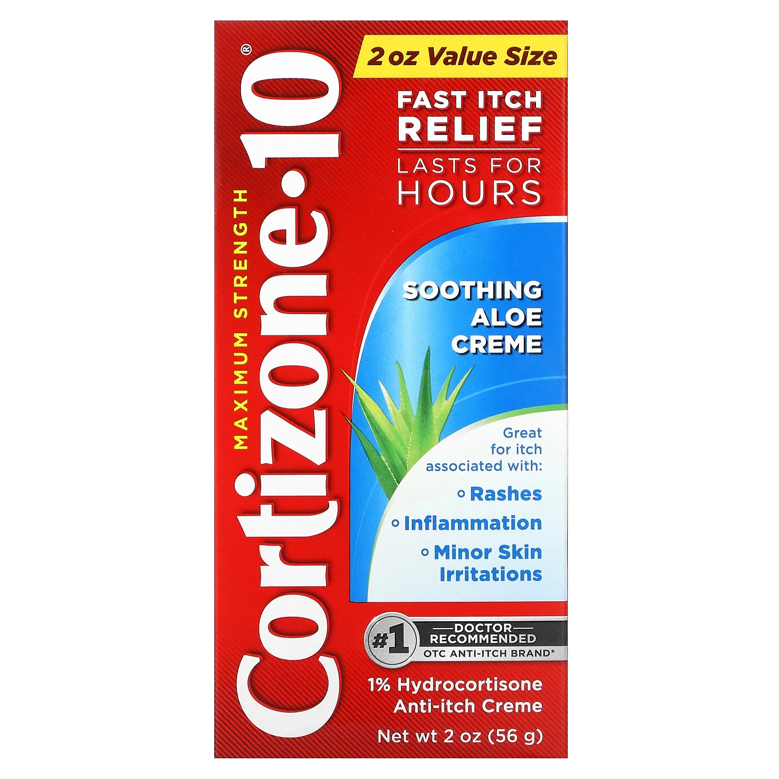 Cortizone 10, Maximum Strength, успокаивающий крем с алоэ, 56 г (2 унции)