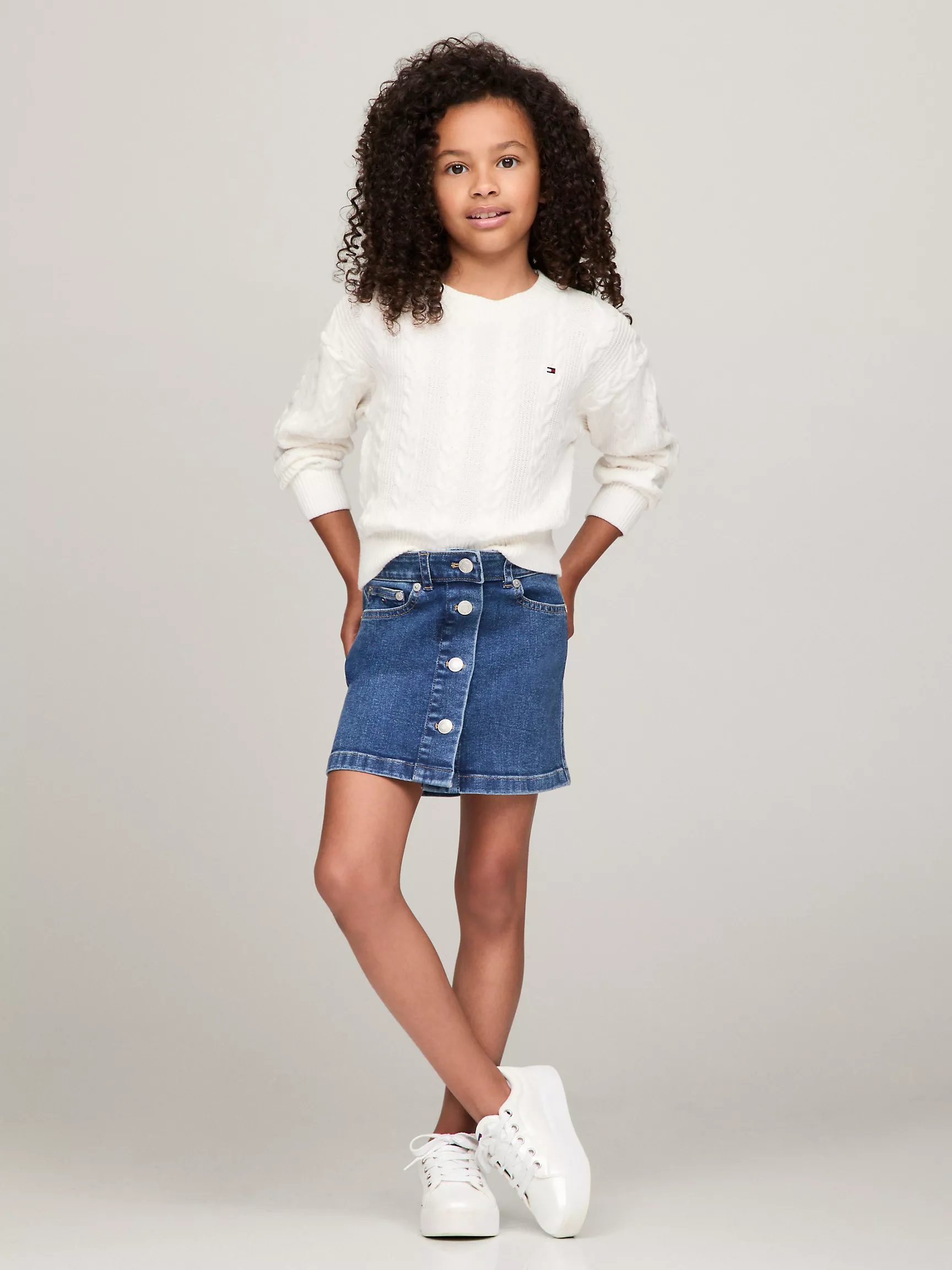 Свитер для девочки Tommy Hilfiger, Детский вязаный свитер с узором "косы" и круглым вырезом