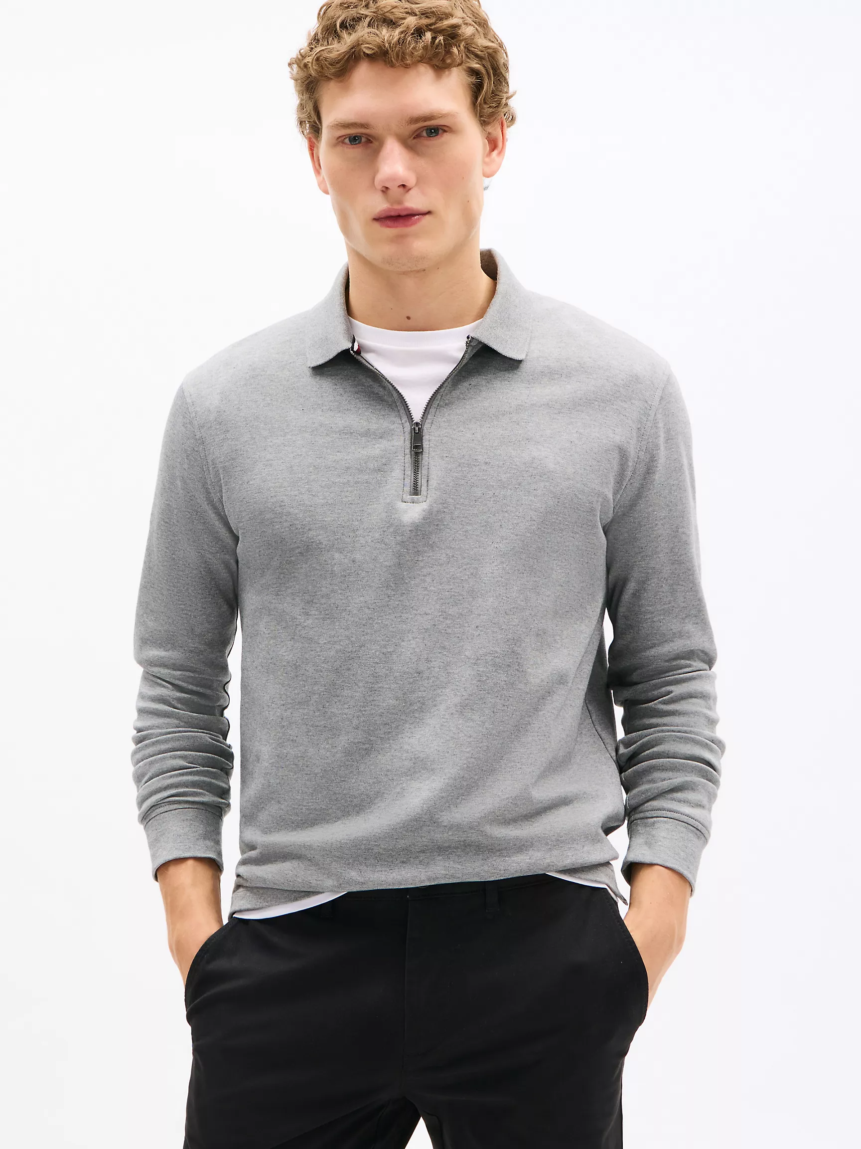 Мужское поло Tommy Hilfiger, Поло стандартного кроя с длинными рукавами и молнией