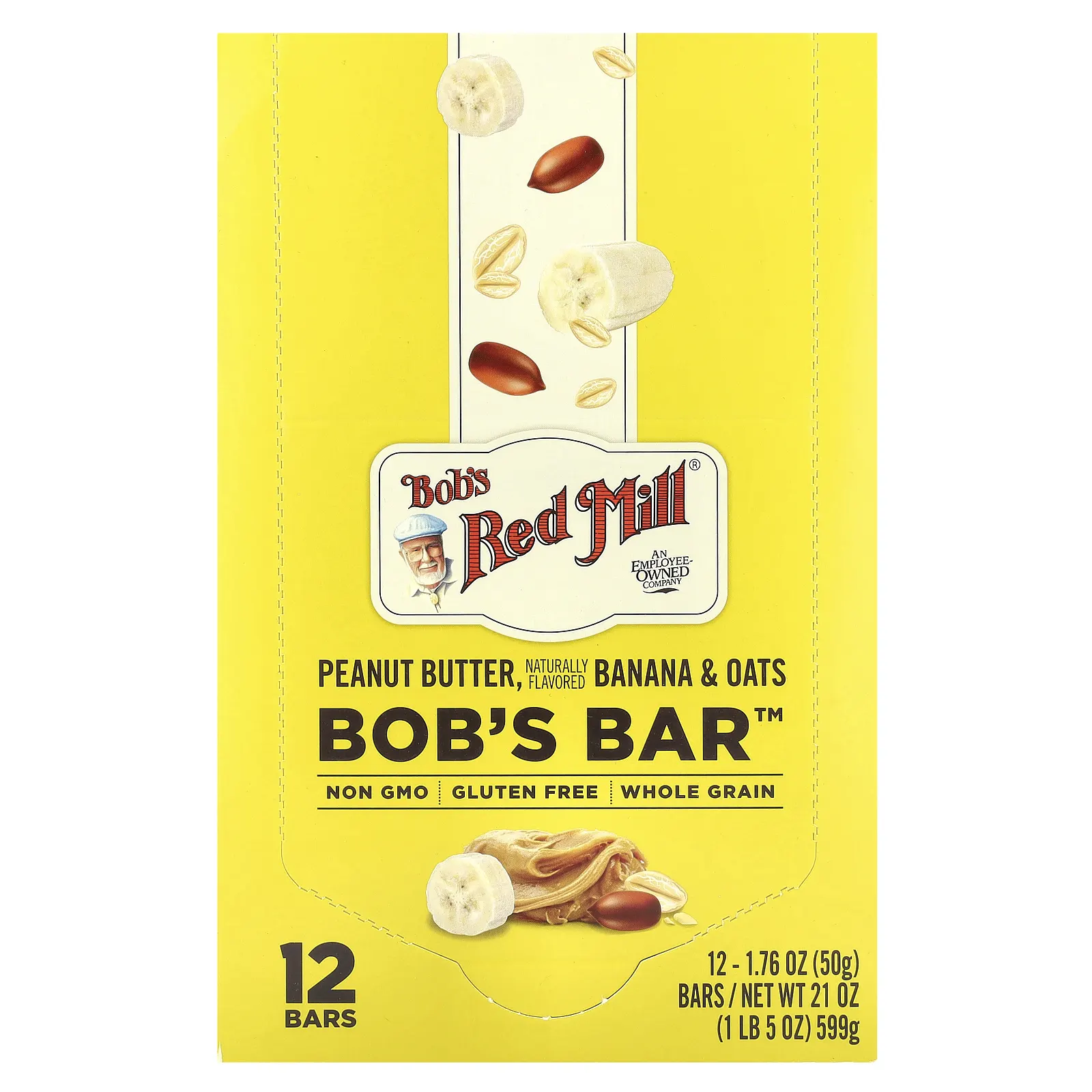 Bob's Red Mill, Bob's Bar ™, арахисовая паста, банан и овес, 12 батончиков по 50 г (1,76 унции)