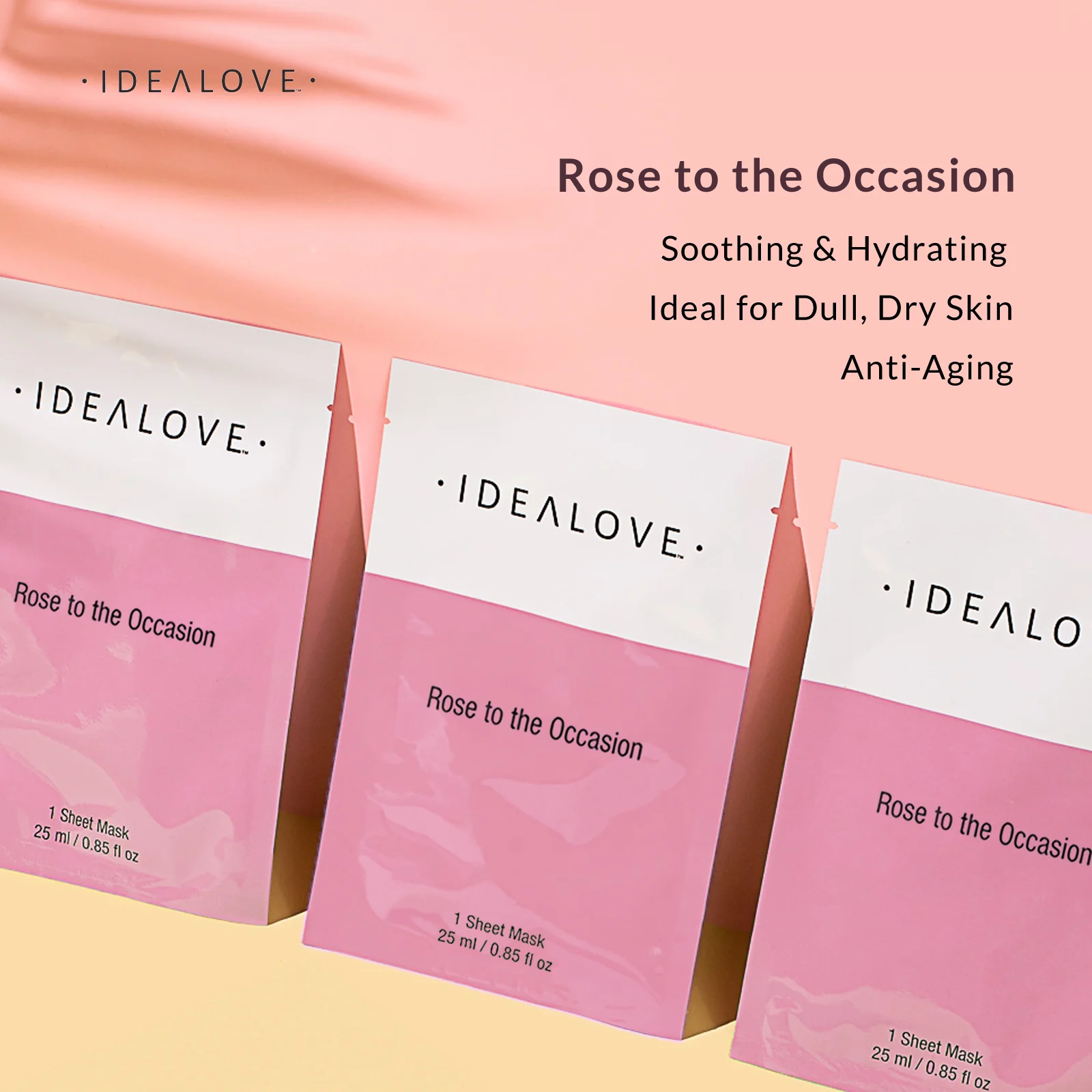 Idealove, Rose to the Occasion, тканевая косметическая маска с розовым маслом, 1 шт., 25 мл (0,85 жидк. унции)