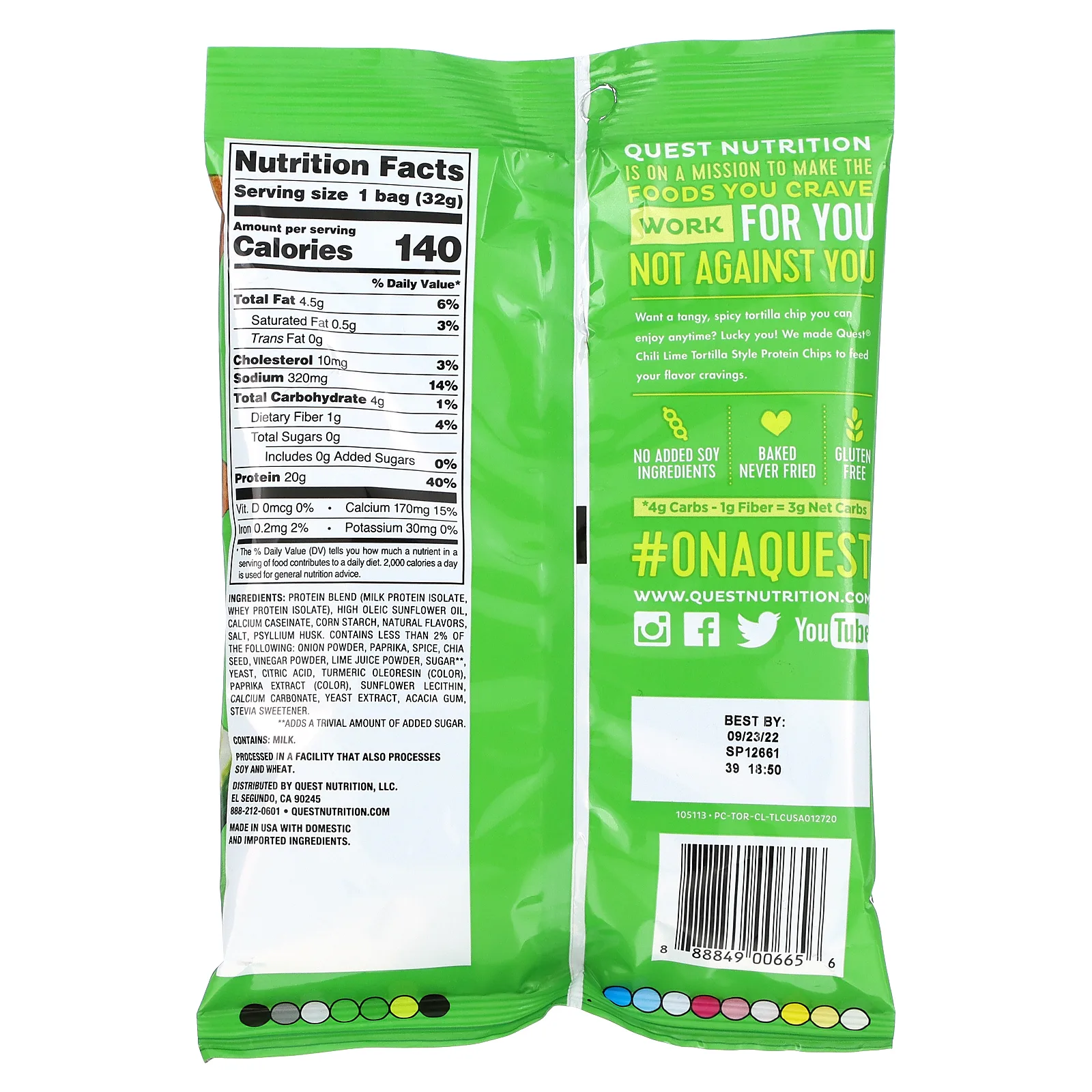 Quest Nutrition, протеиновые чипсы а-ля тортилья, со вкусом чили и лайма, 12 пачек по 32 г (1,1 унции)