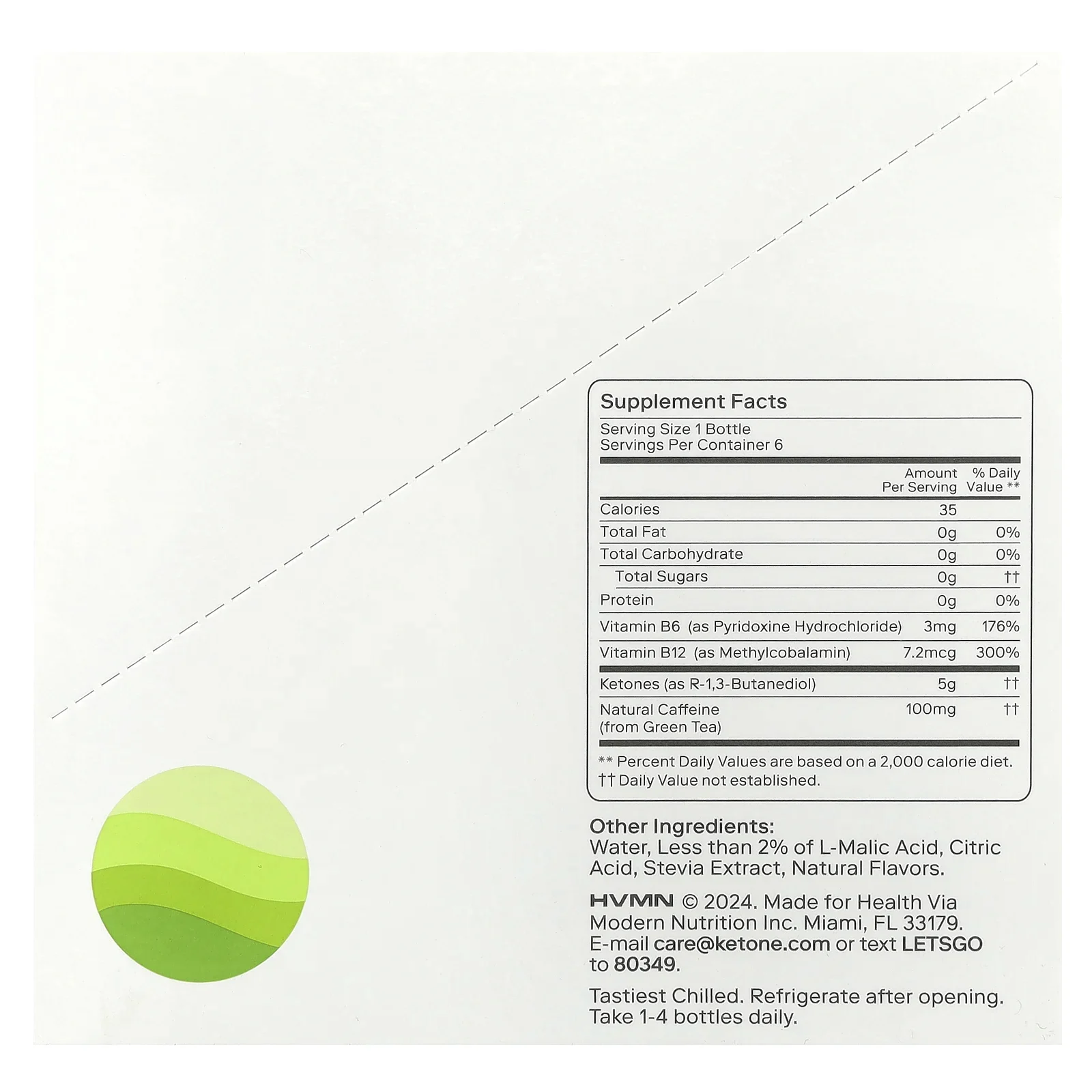 Ketone-IQ, High Performance Energy, зеленое яблоко, 6 флаконов по 59 мл (2 жидк. Унции)