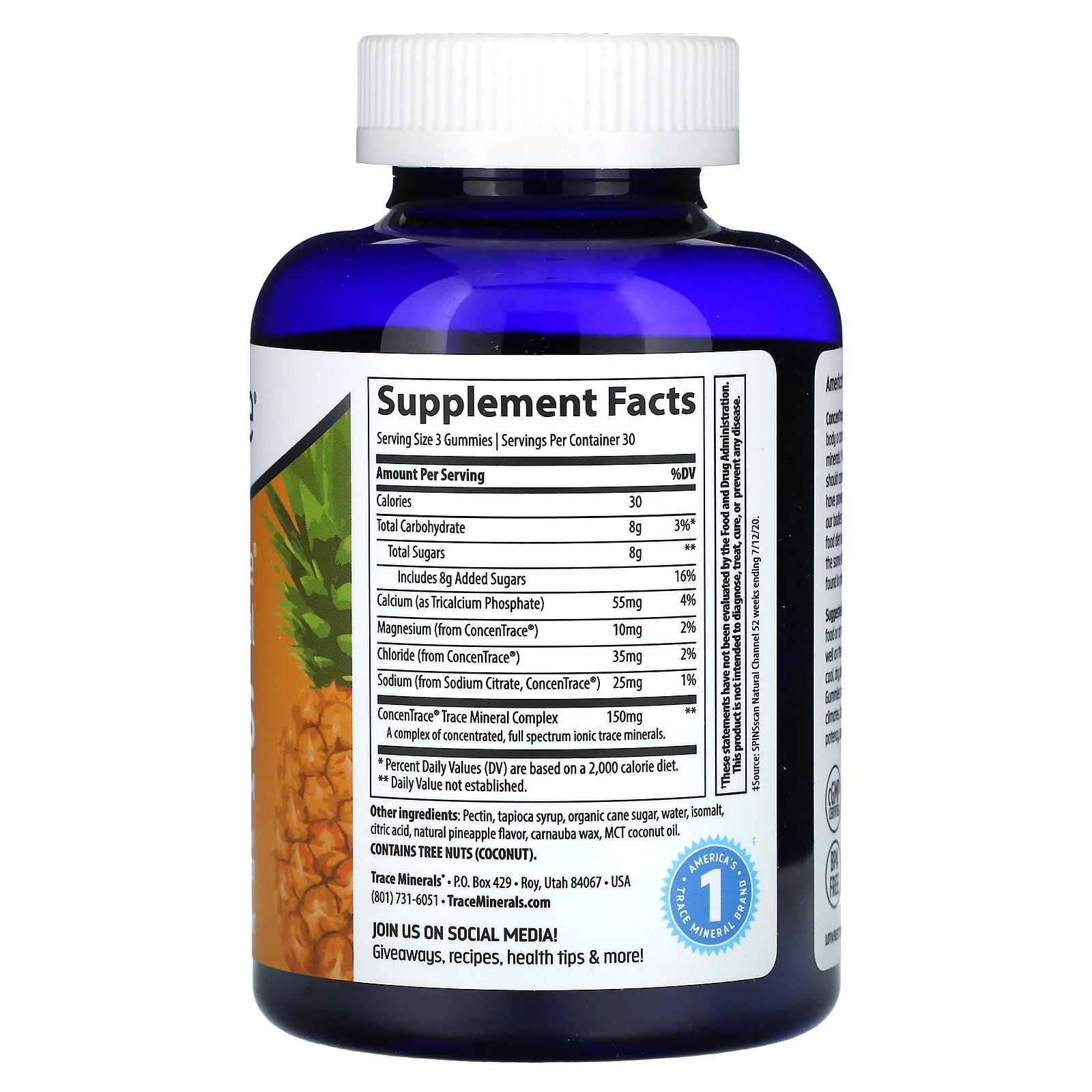 Trace Minerals ®, ConcenTrace, жевательные таблетки с микроэлементами, со вкусом ананаса, 90 жевательных таблеток