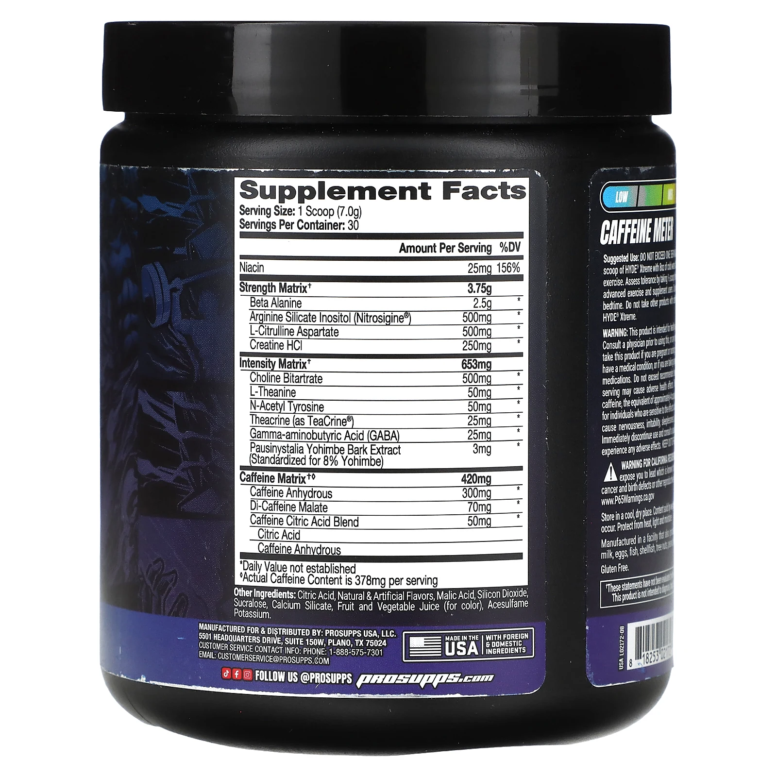 ProSupps, Hyde Xtreme, предтренировочный комплекс для повышения уровня энергии, со вкусом голубой малины, 210 г (7,4 унции)