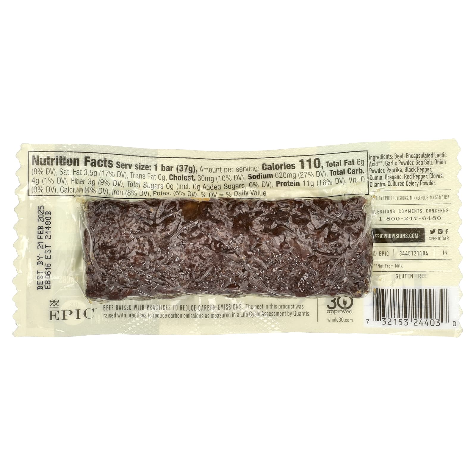 Epic Bar, Говяжий батончик, в стиле барбакоа, 37 г (1,3 унции)