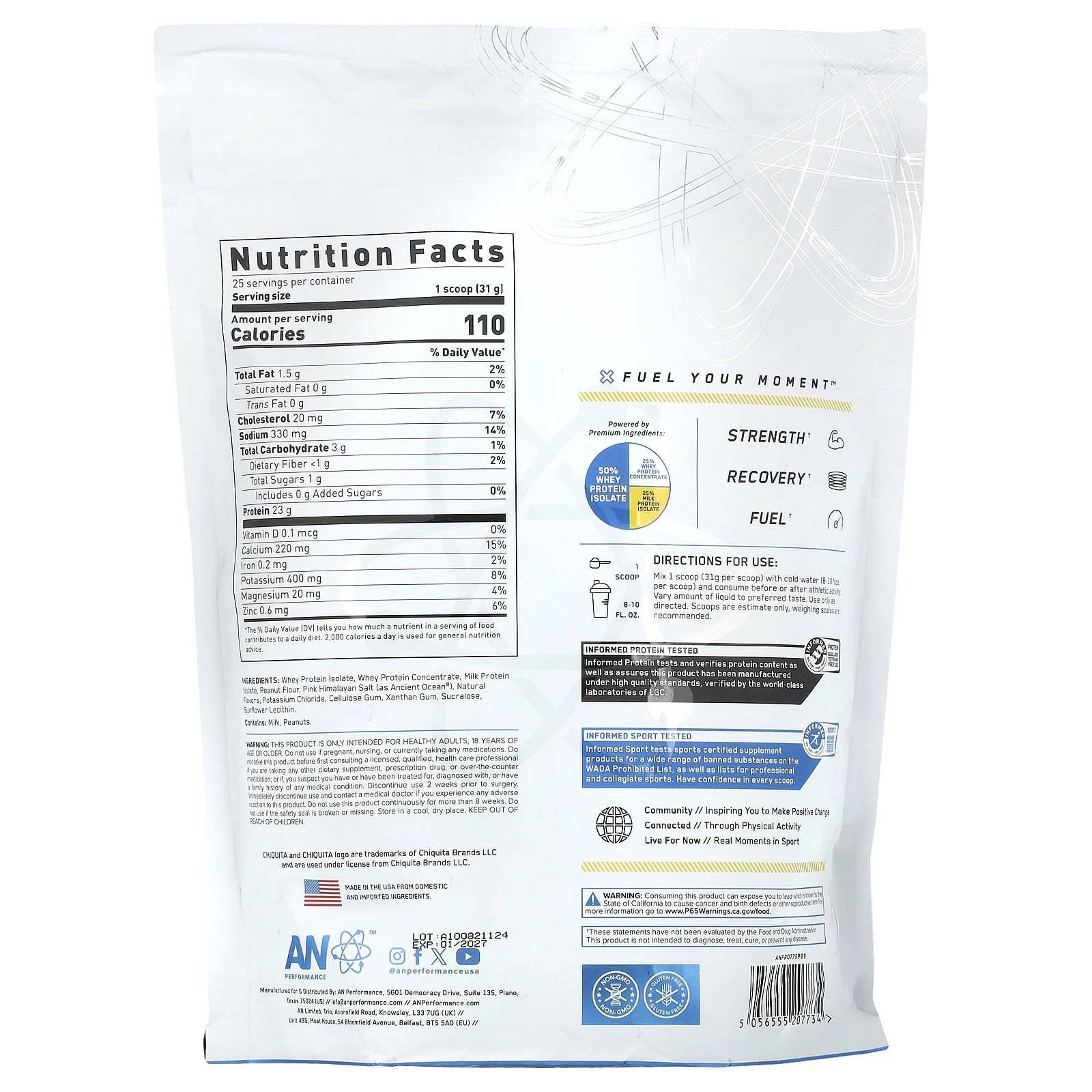 ABE, Performance, гибридный протеин, Chiquita®, банановая арахисовая паста, 750 г (1,65 фунта)