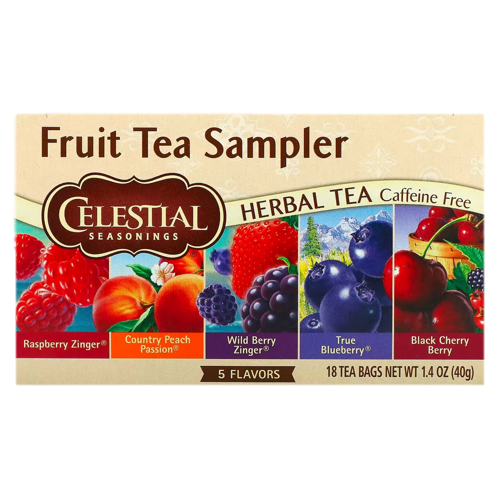 Celestial Seasonings, набор фруктовых чаев, без кофеина, 5 вкусов, 18 чайных пакетиков по 40 г (1,4 унции)