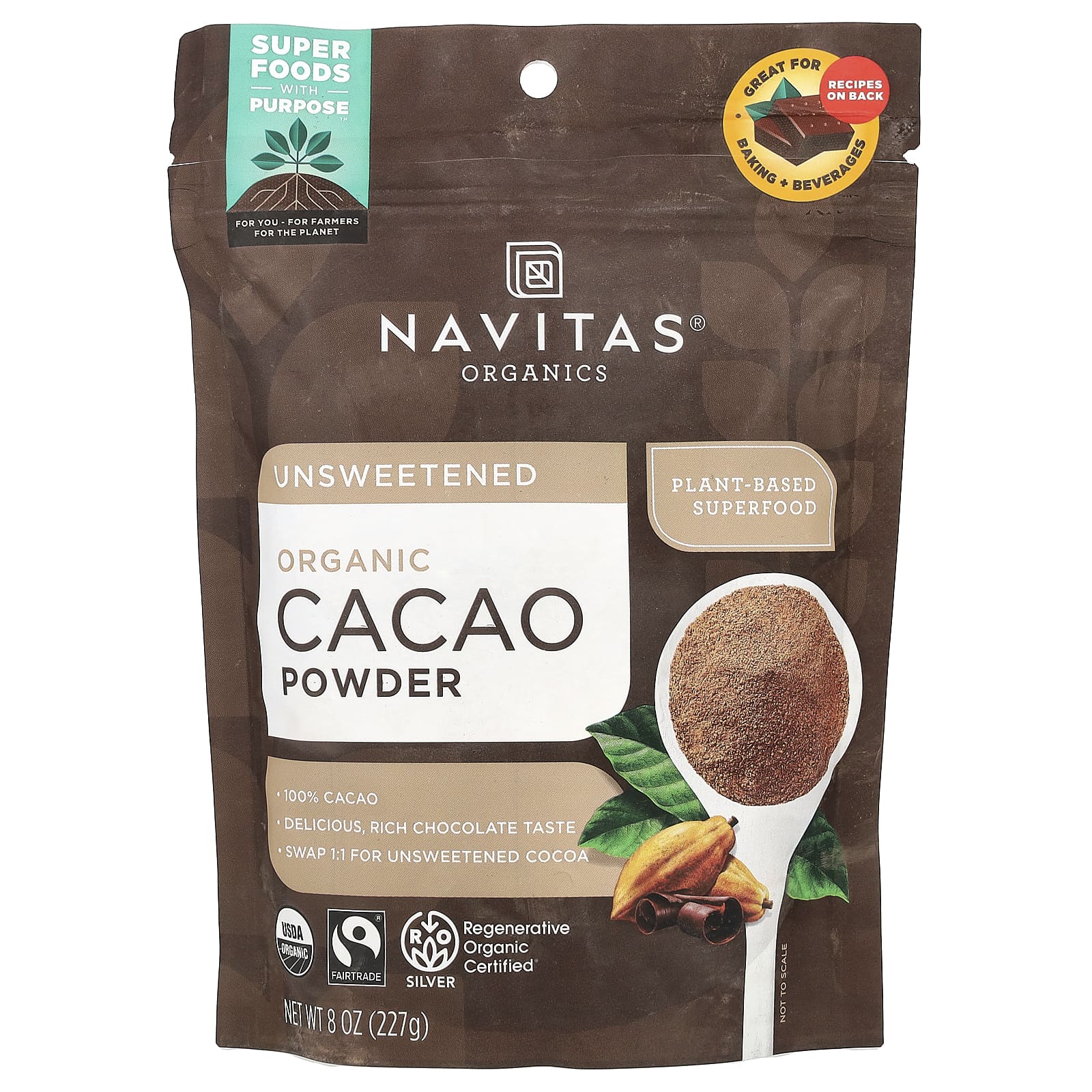 Navitas Organics, Органический какао-порошок, 227 г (8 унций)