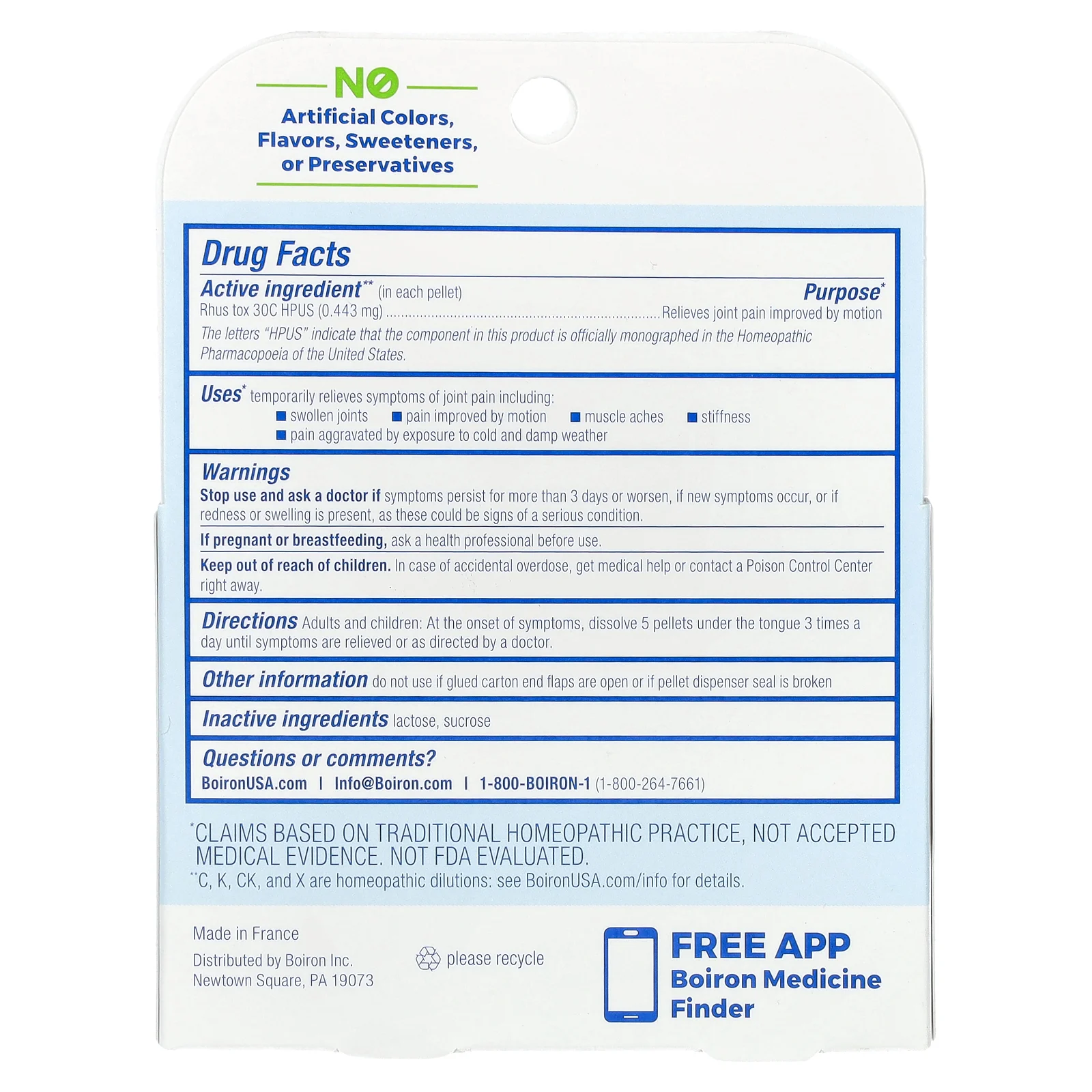 Boiron, Rhus Tox, обезболивающее, гранулы Meltaway, 30C, 3 тюбика, 80 гранул в каждой