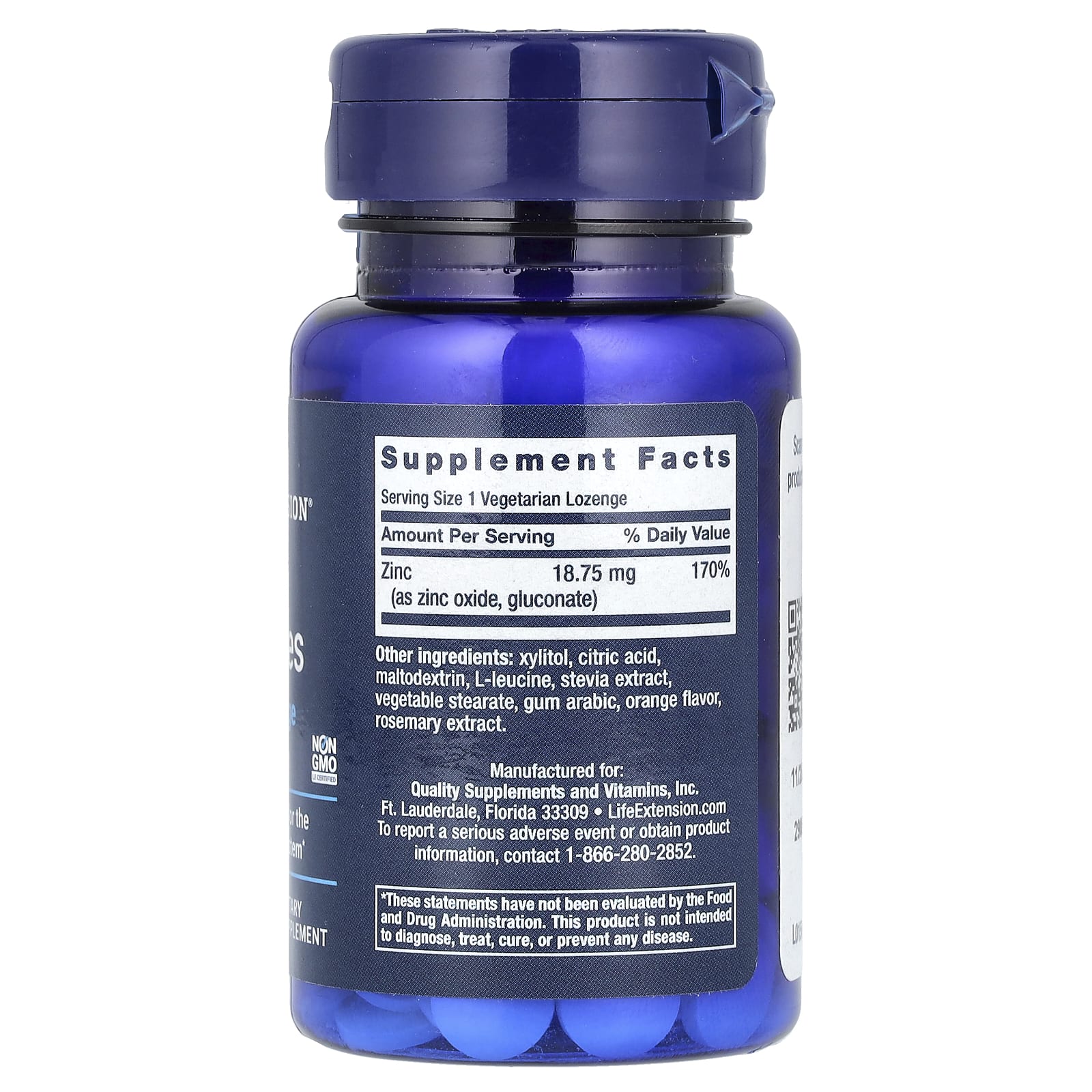 Life Extension, Пастилки с цинком, цитрусово-апельсиновый вкус, 60 вегетарианских пастилок