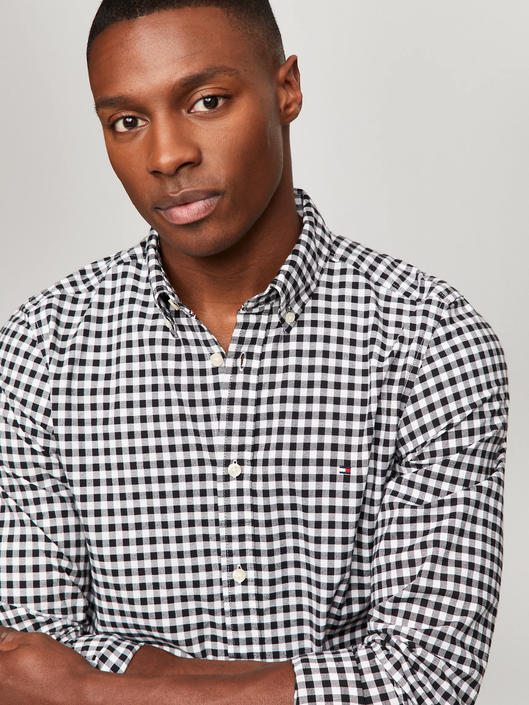 Мужская рубашка Tommy Hilfiger, Приталенная эластичная рубашка из оксфорда в клетку гингем