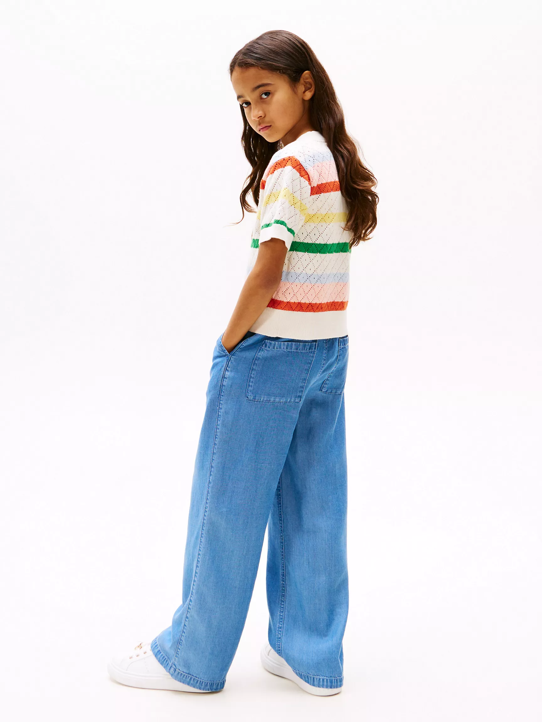 Свитер для девочки Tommy Hilfiger, Детский кардиган с V-образным вырезом и вязаным узором