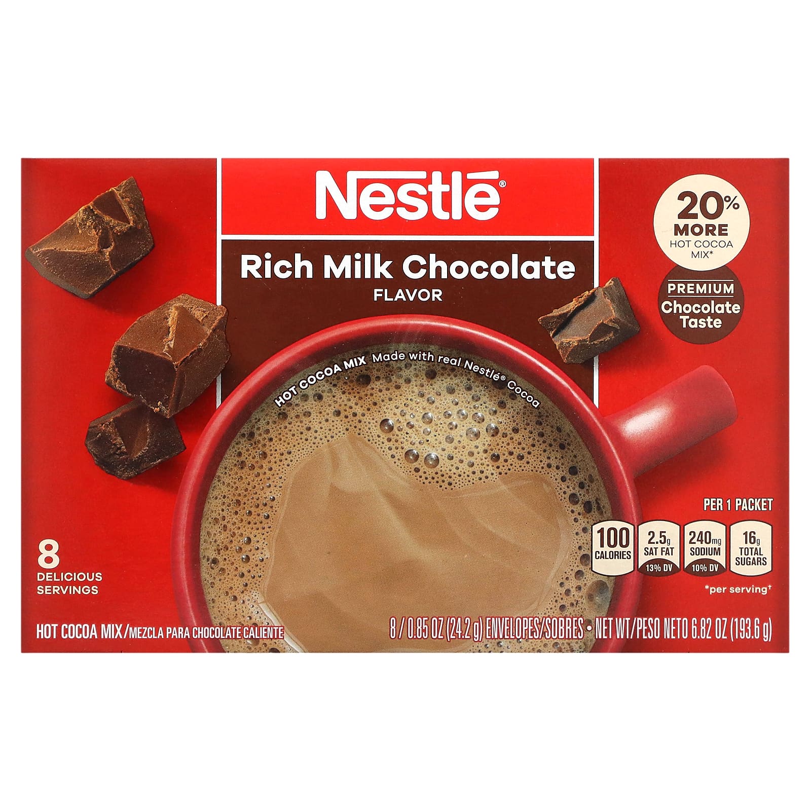 Nestle Hot Cocoa Mix, молочный шоколад, 8 конфет, 24,2 г (0,85 унции)