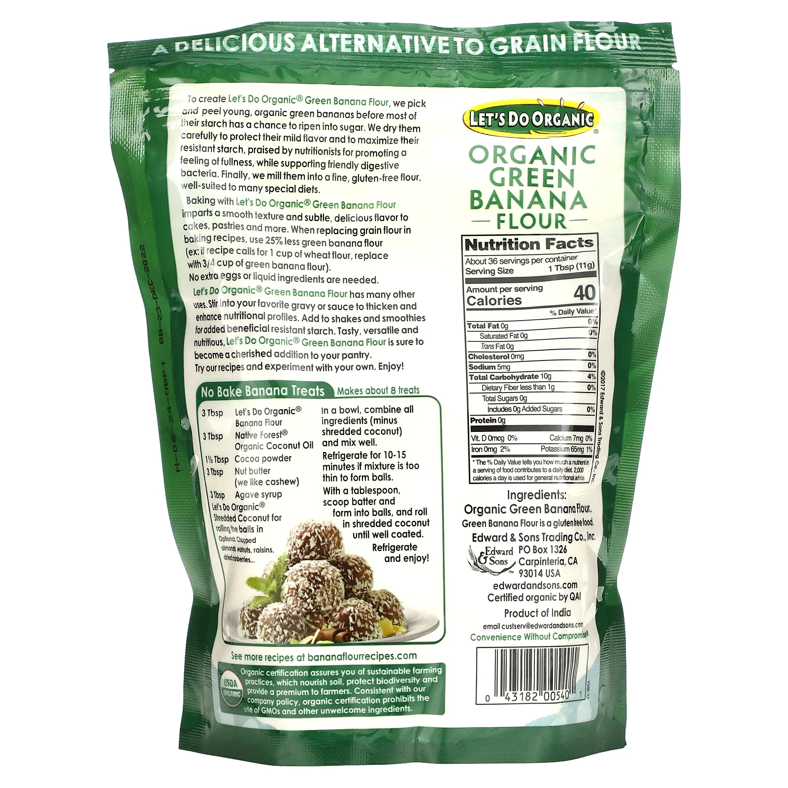 Edward & Sons, Let's Do Organic, органическая мука из зеленых бананов, 14 унц. (396 г)