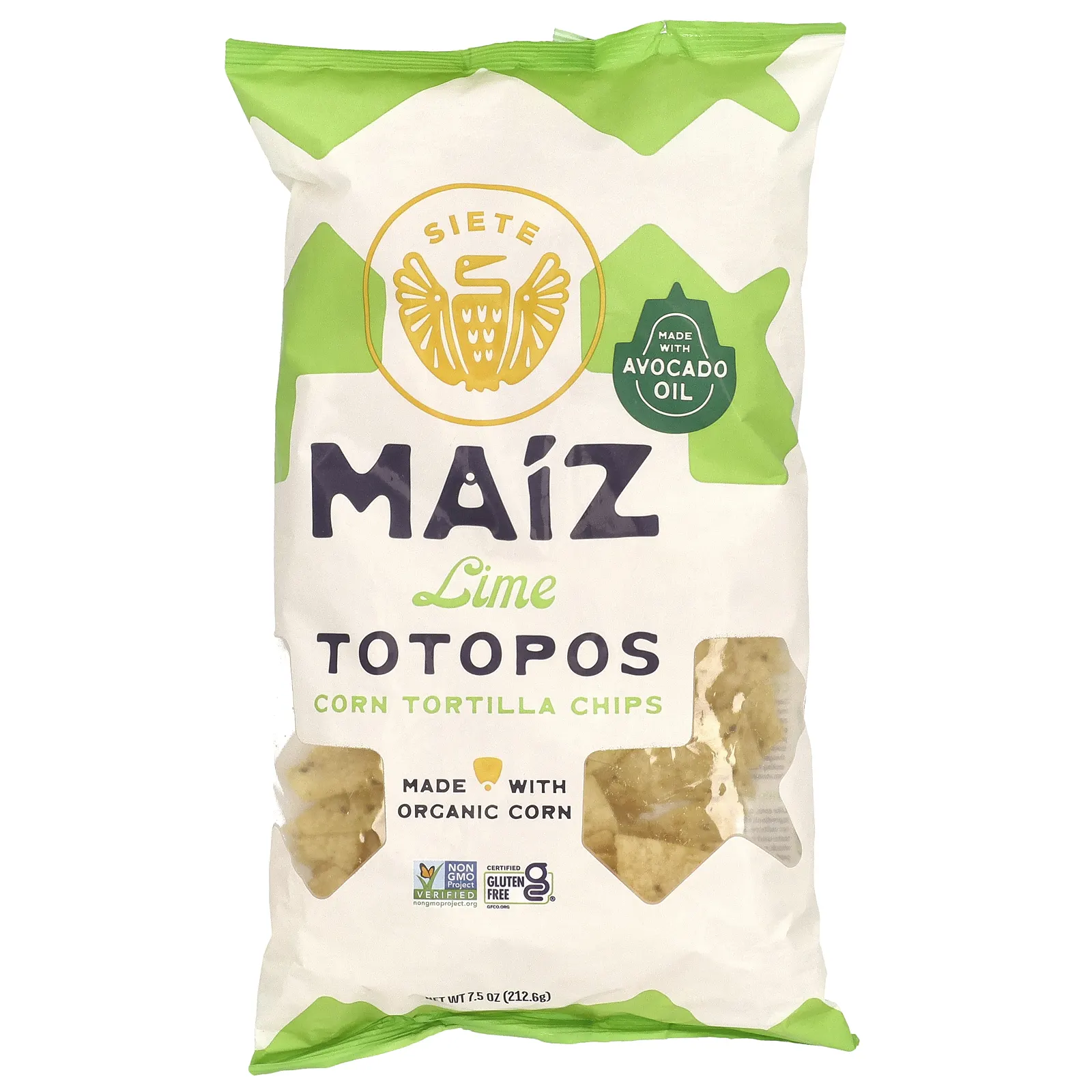 Siete, Чипсы из кукурузной тортильи Maiz Totopos, лайм, 212,6 г (7,5 унции)