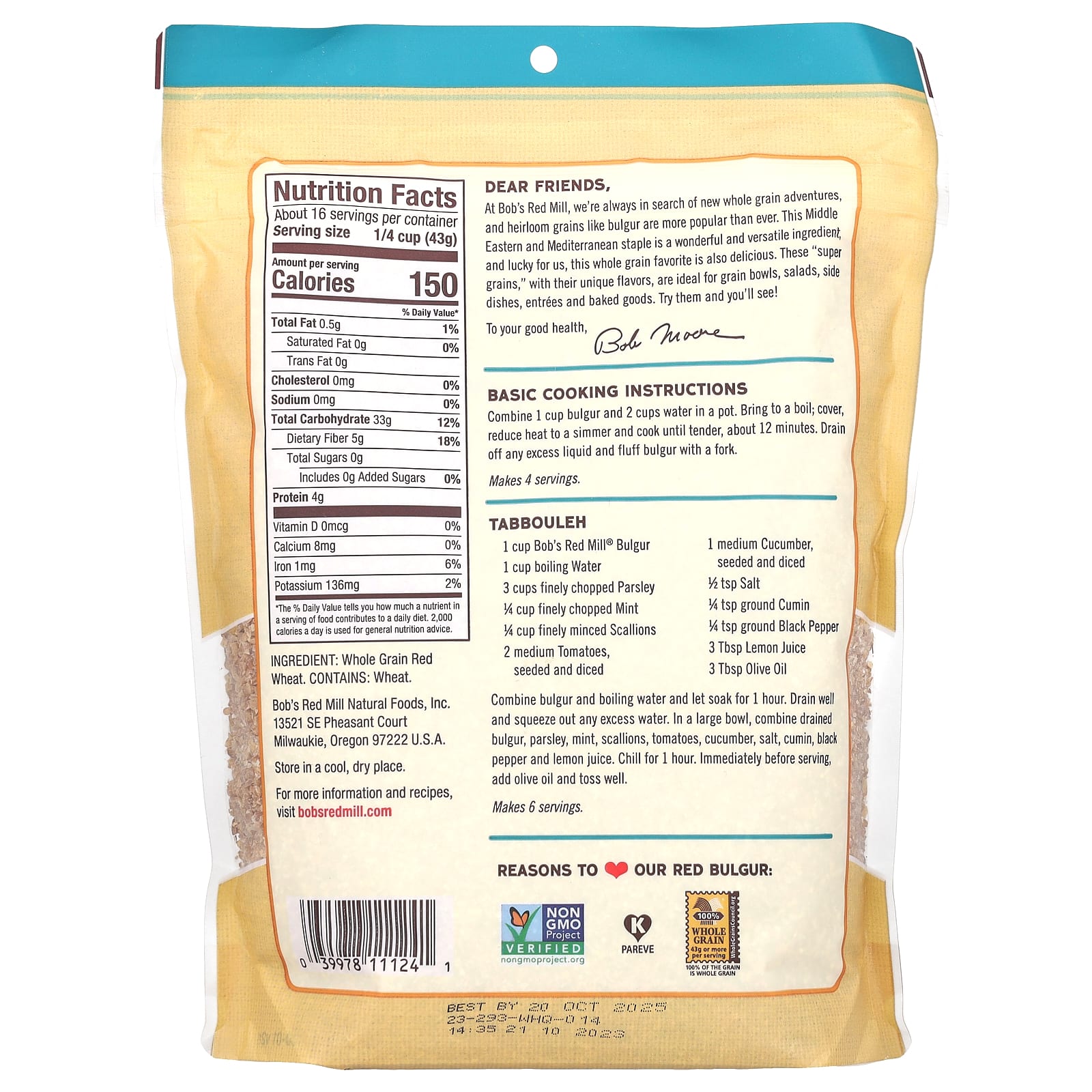 Bob's Red Mill, Красный булгур, цельнозерновые, 680 г (24 унции)