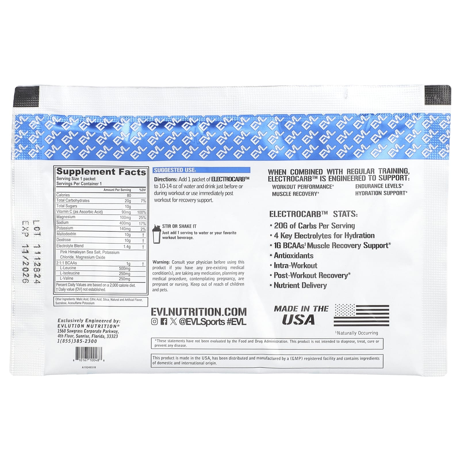 EVLution Nutrition, ElectroCarb ™, голубая малина, 30 г (1,1 унции)