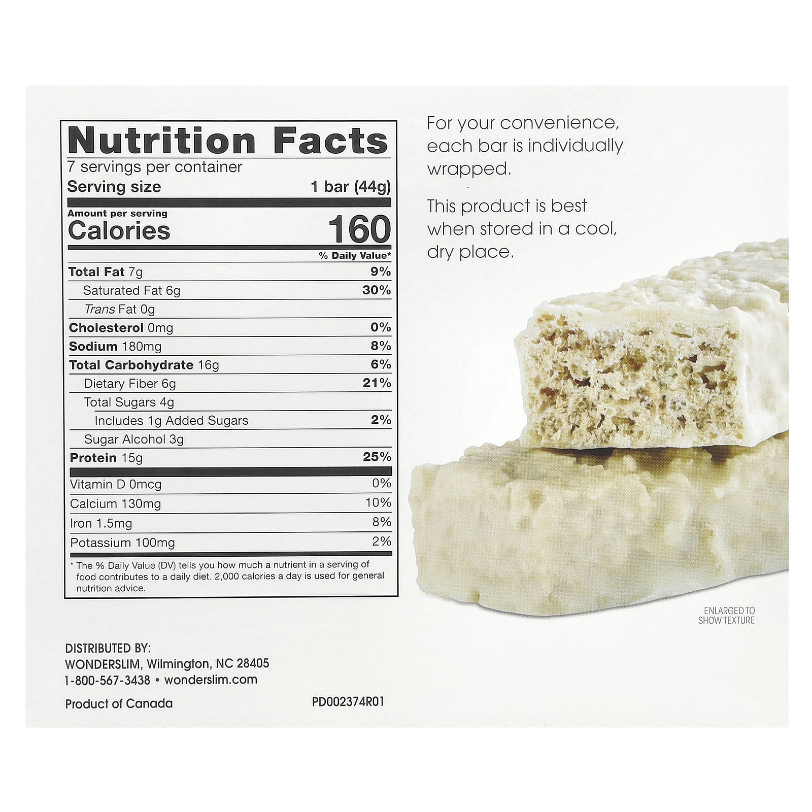 WonderSlim, протеиновый батончик с клетчаткой, мягкий и хрустящий с ванилью, 7 шт. по 44 г (1,55 унции)