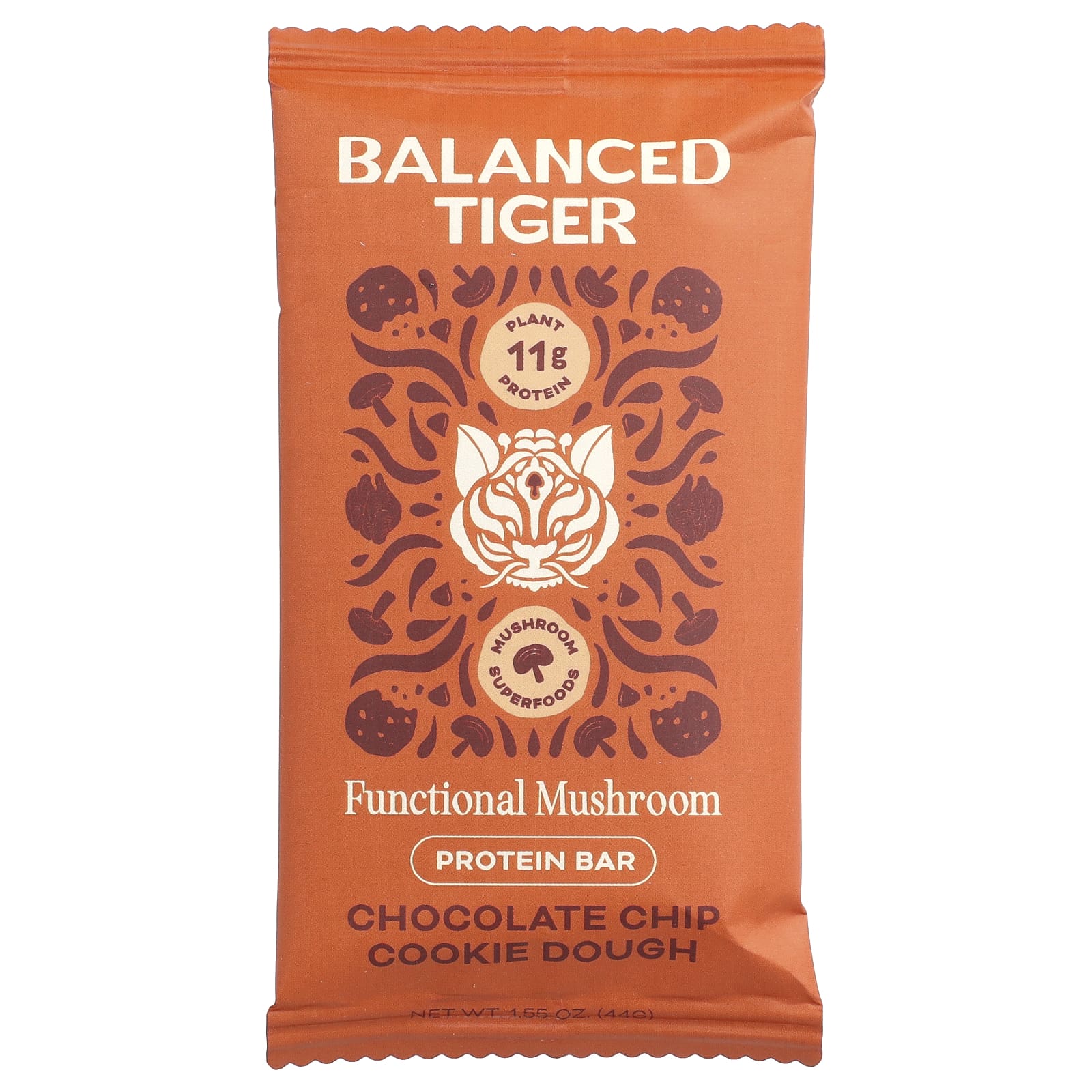 Balanced Tiger, протеиновый батончик, тесто для печенья с шоколадной крошкой, 12 батончиков по 44 г (1,55 унции)