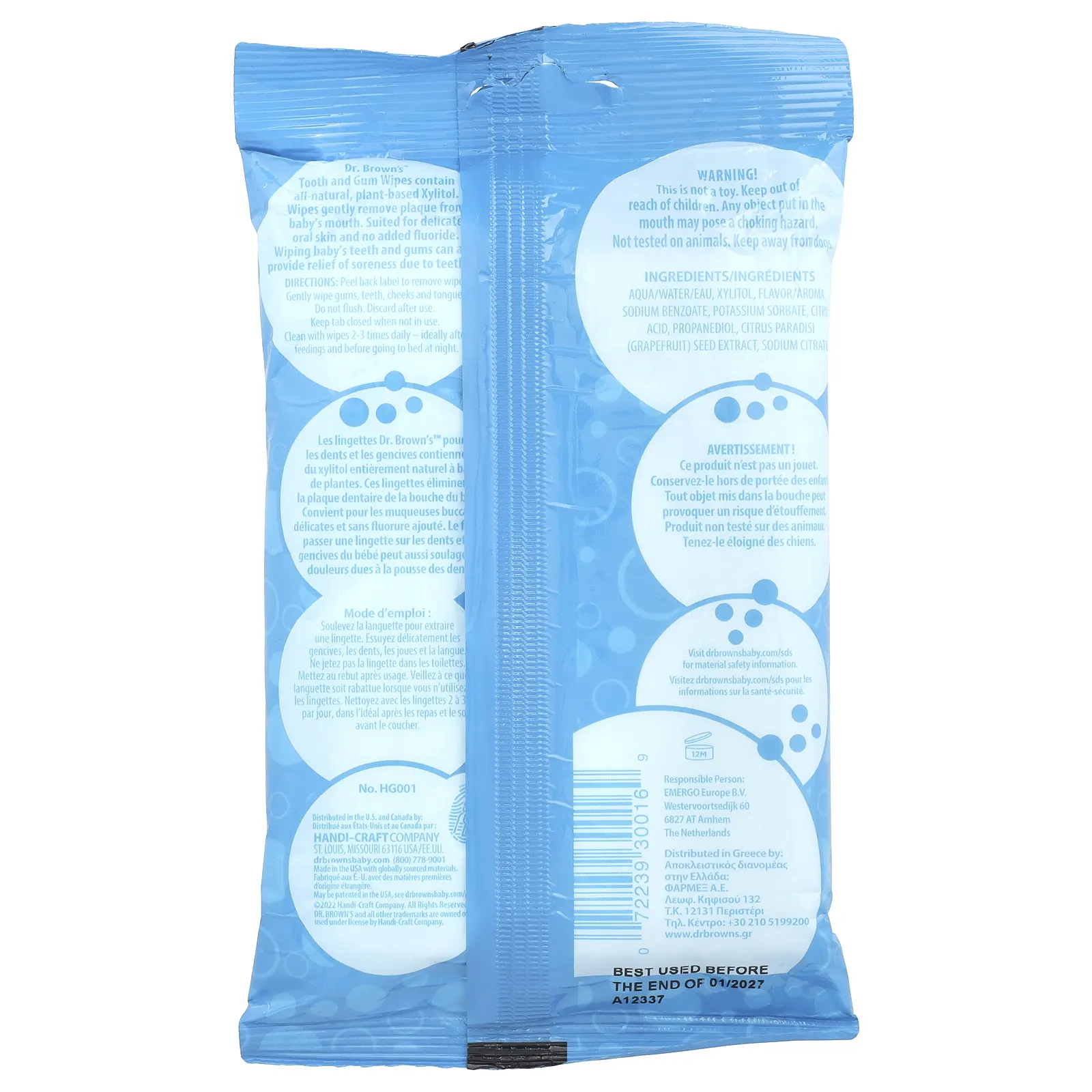 Dr. Brown's, Салфетки для зубов и десен, с виноградом, 30 салфеток