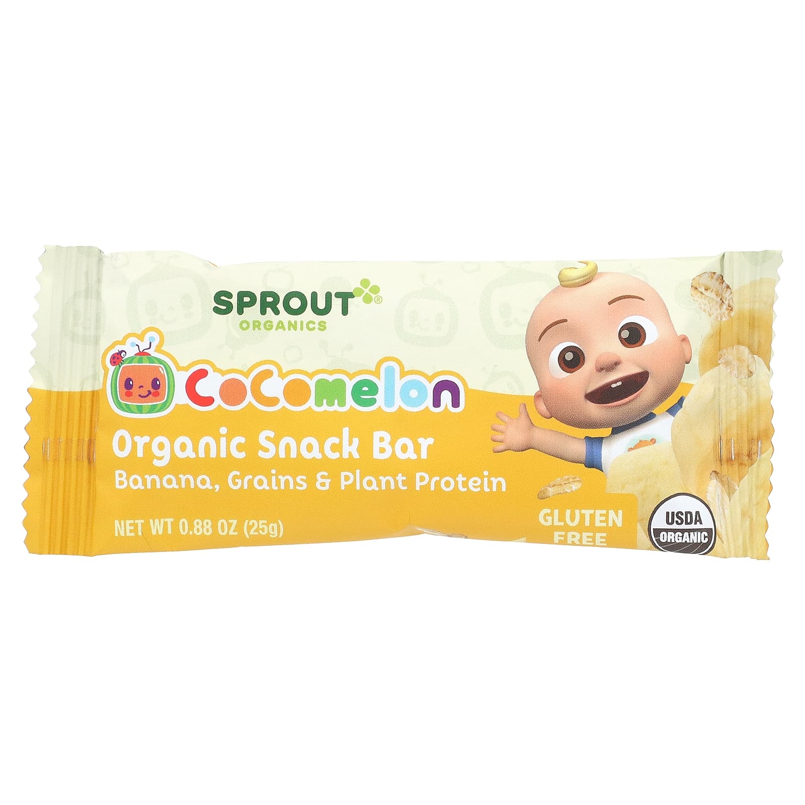 Sprout Organics, Cocomelon, органический батончик-снек, для детей от 2 лет, банан, злаки и растительный белок, 5 батончиков по 25 г (0,88 унции)