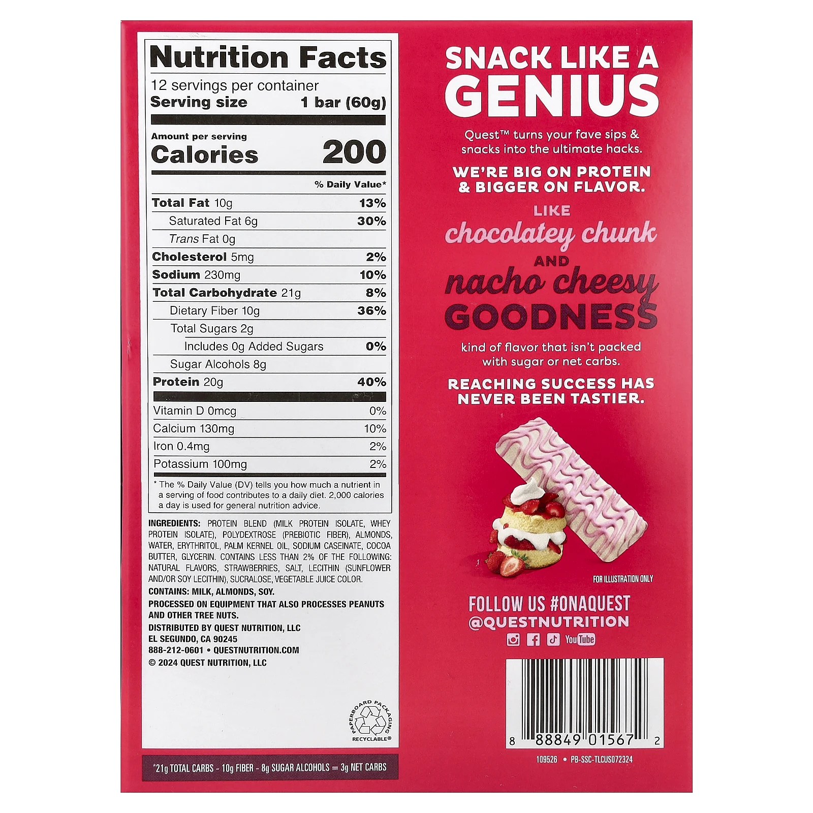 Quest Nutrition, протеиновый батончик, клубничное песочное печенье, 12 батончиков по 60 г (2,12 унции)