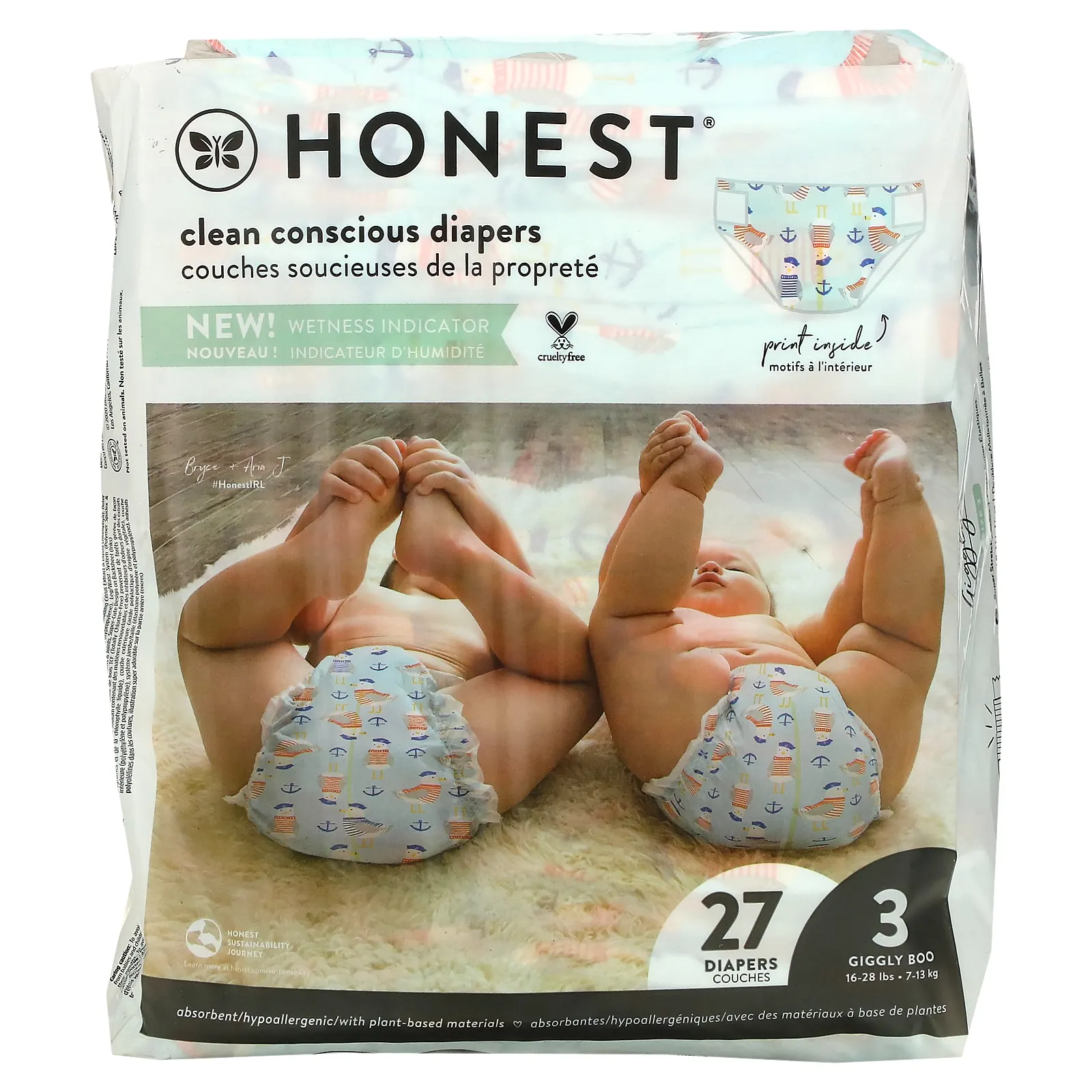 The Honest Company, Honest, подгузники, размер 3, 7,2–12 кг (16–28 фунтов), Feelin Nauti, 27 шт.