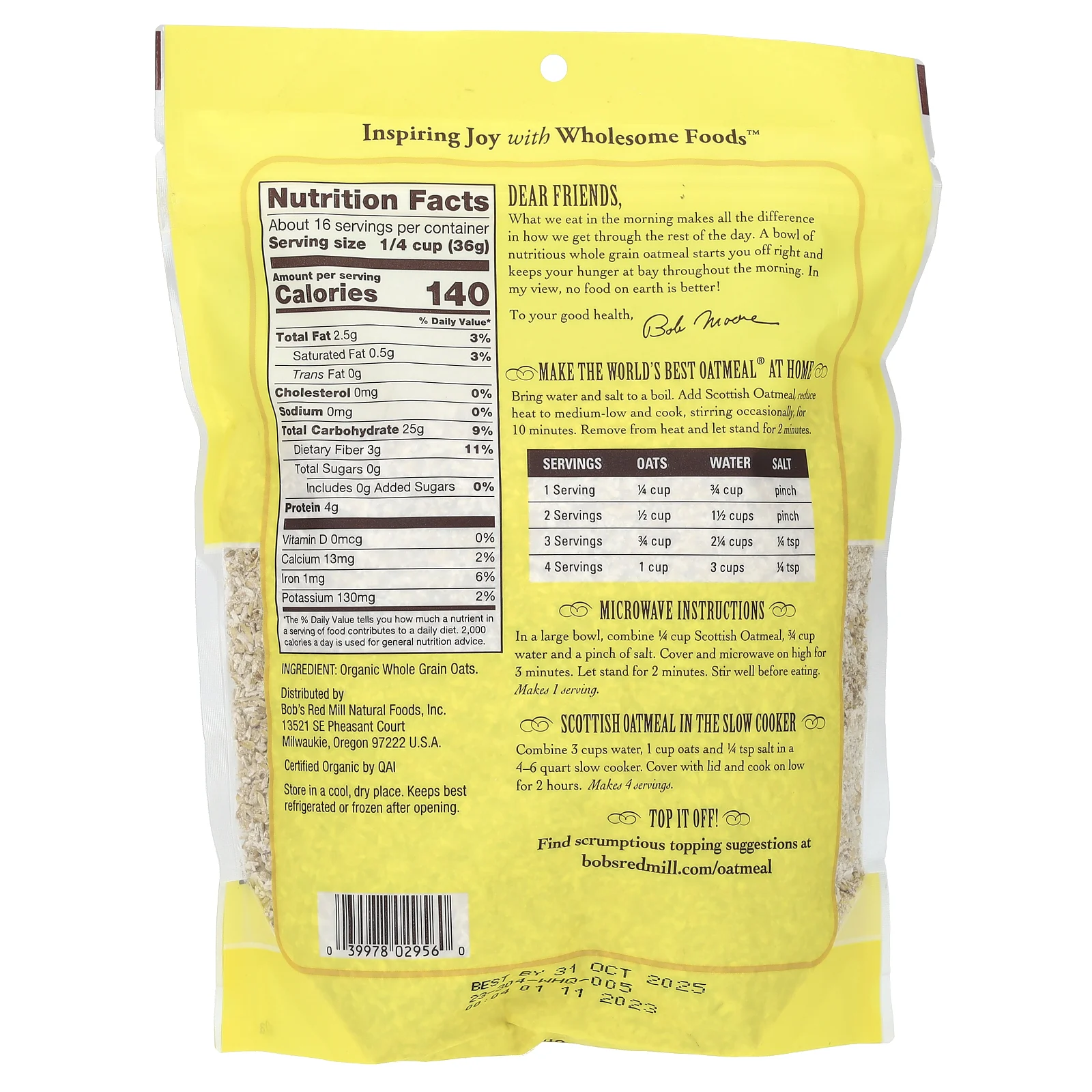 Bob's Red Mill, органическая шотландская овсянка, 567 г (20 унций)