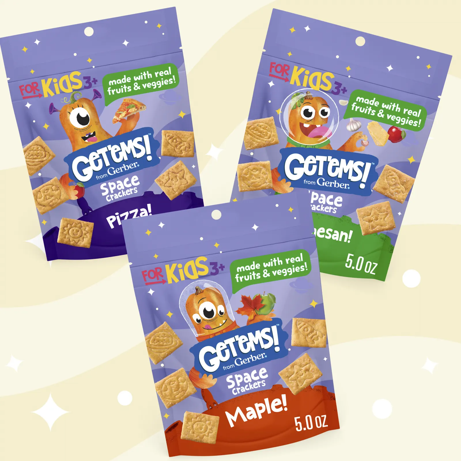Gerber, Get'ems! ™, космические крекеры, для детей от 3 лет, пицца, 142 г (5 унций)