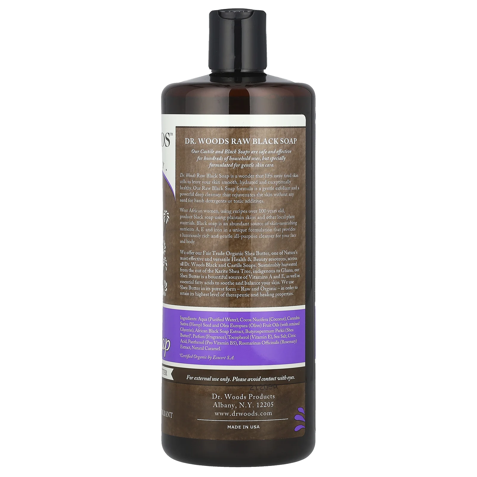 Dr. Woods, Неочищенное черное мыло, масло ши, приобретенное на основе принципов справедливой торговли, оригинальная рецептура, 946 мл