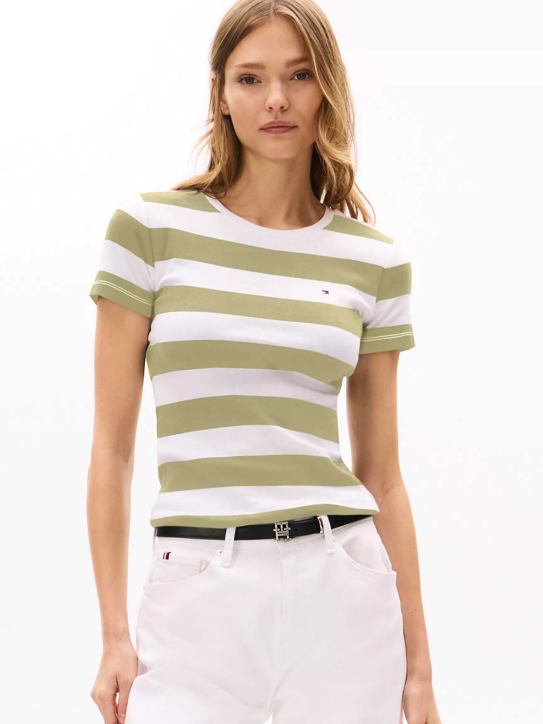 Женская футболка Tommy Hilfiger, Футболка с круглым вырезом и полосками в стиле регби