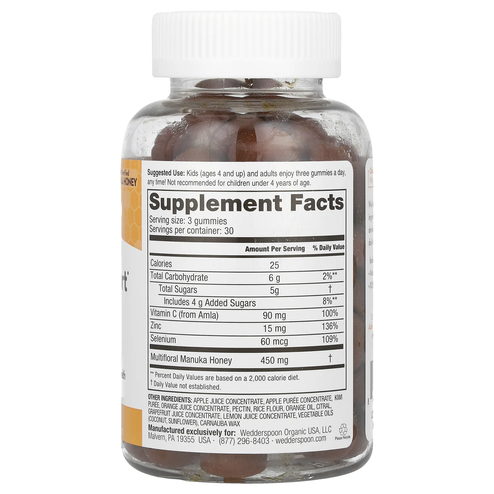 Wedderspoon, Manuka Honey, жевательные конфеты для иммунитета, цитрусовые, 90 жевательных конфет