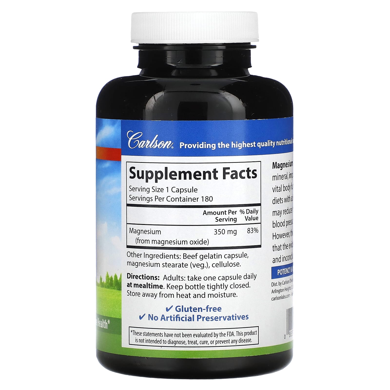 Carlson, магний, 350 мг, 180 капсул