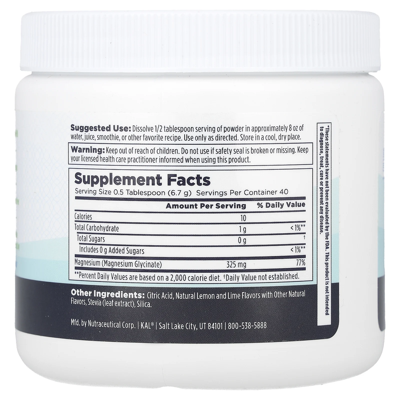 KAL, Успокаивающий магний в порошке, лимон и лайм, 270 г (9,5 унции)