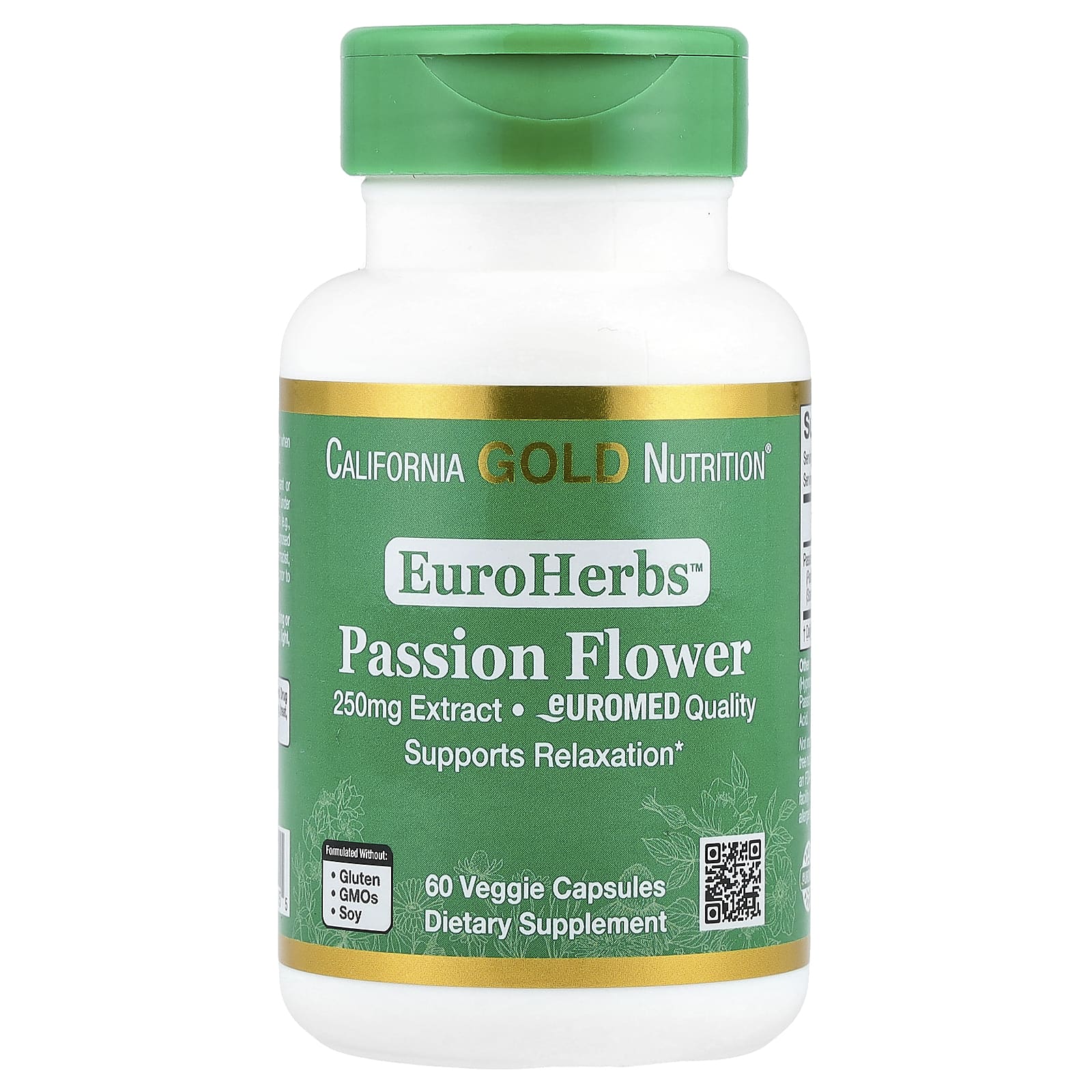 California Gold Nutrition, EuroHerbs, пассифлора, европейское качество, 250 мг, 60 растительных капсул