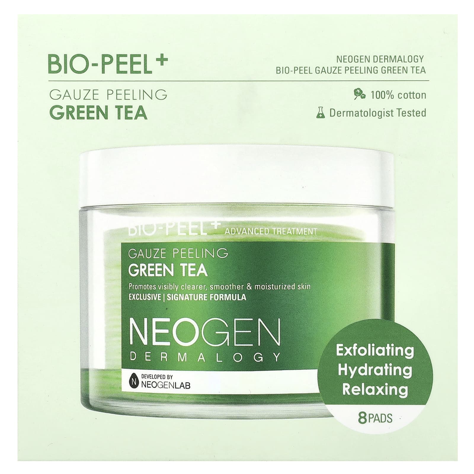 Neogen, Bio-Peel + зеленый чай с марлевым пилингом, 8 подушечек, по 9,5 мл (0,32 жидк. Унции)