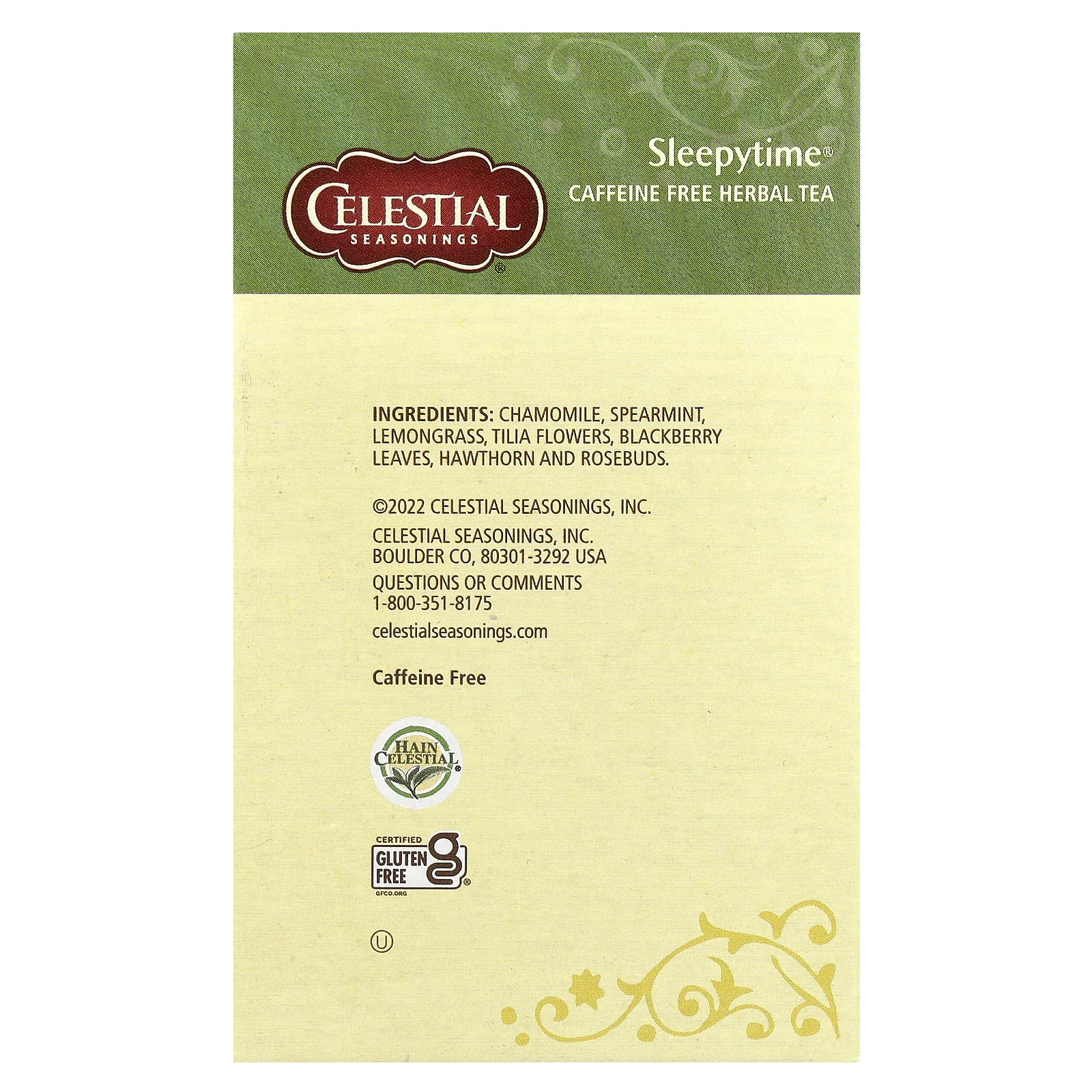 Celestial Seasonings, Sleepytime, травяной чай, без кофеина, 40 чайных пакетиков, 59 г (2,1 унции)