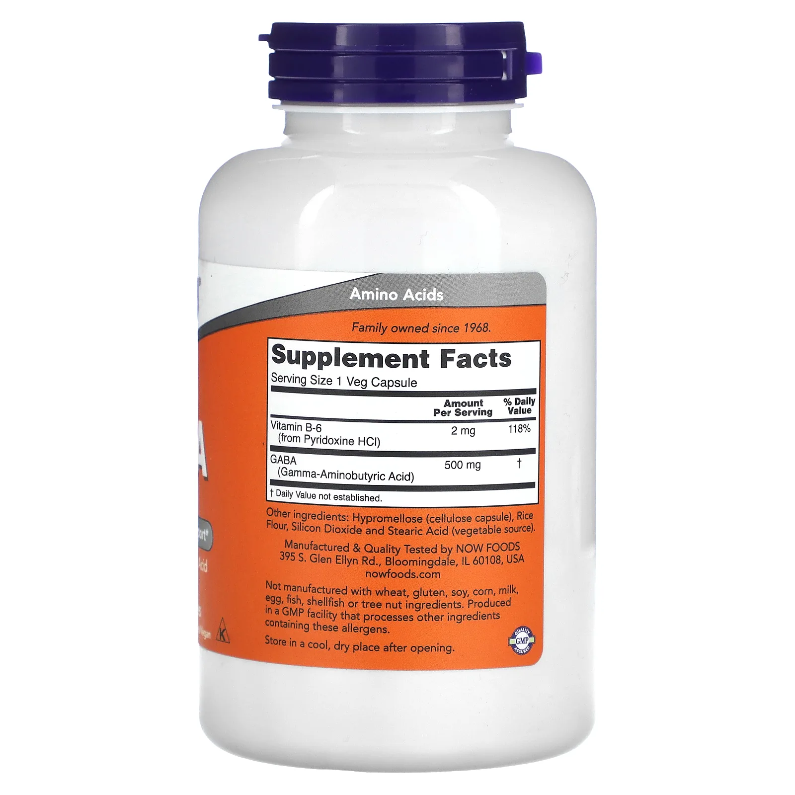 NOW Foods, ГАМК, 500 мг, 200 растительных капсул