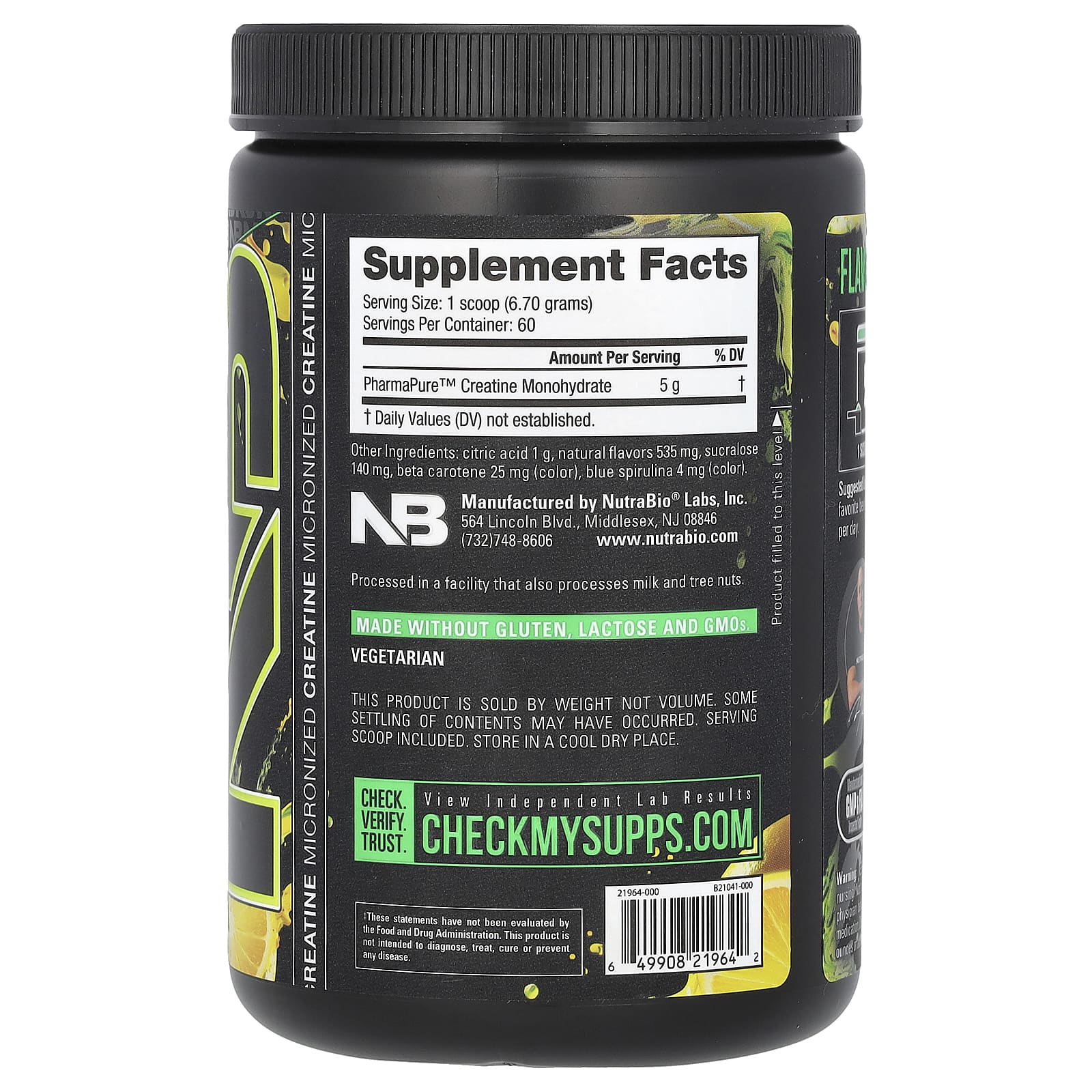 NutraBio, Micronized Creatine Burst, цитрусовые, лимон и лайм, 402 г (0,89 фунта)